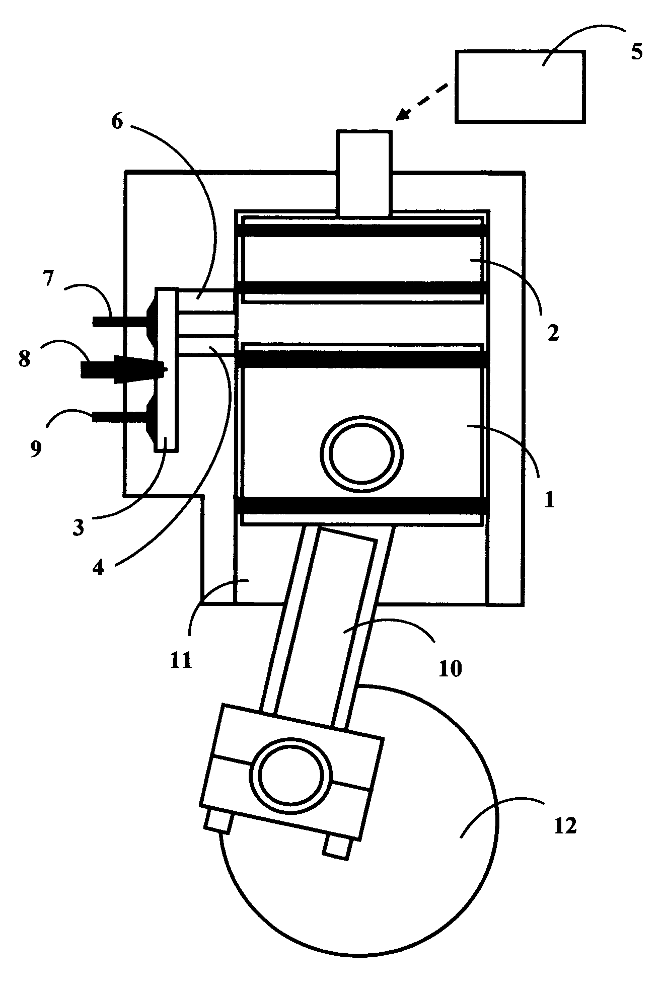 Internal combustion engine with sidewall combustion chamber and method