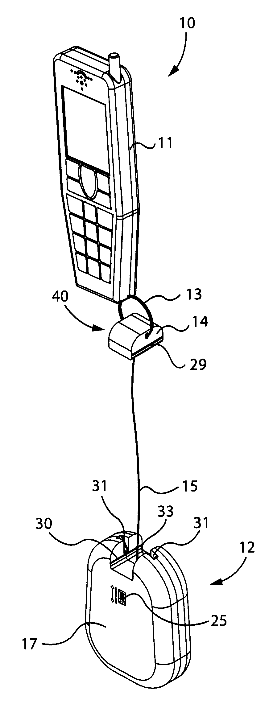 Retractable tether apparatus for use with cellular telephones and associated method