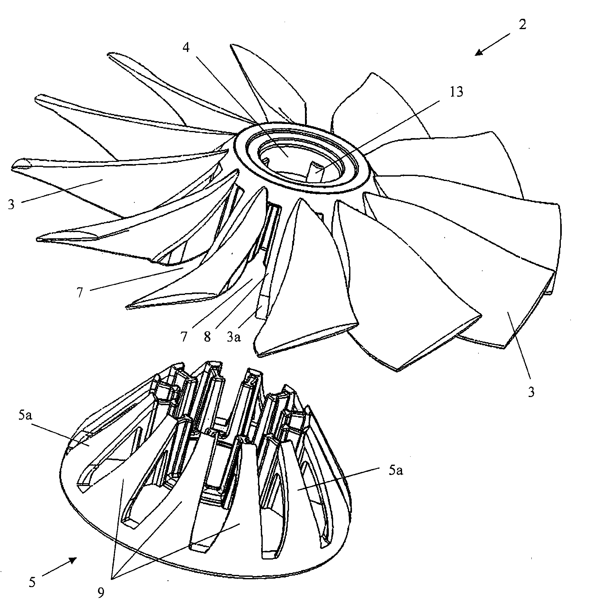 Propeller of a pulsed airflow generator, in particular for a portable blower