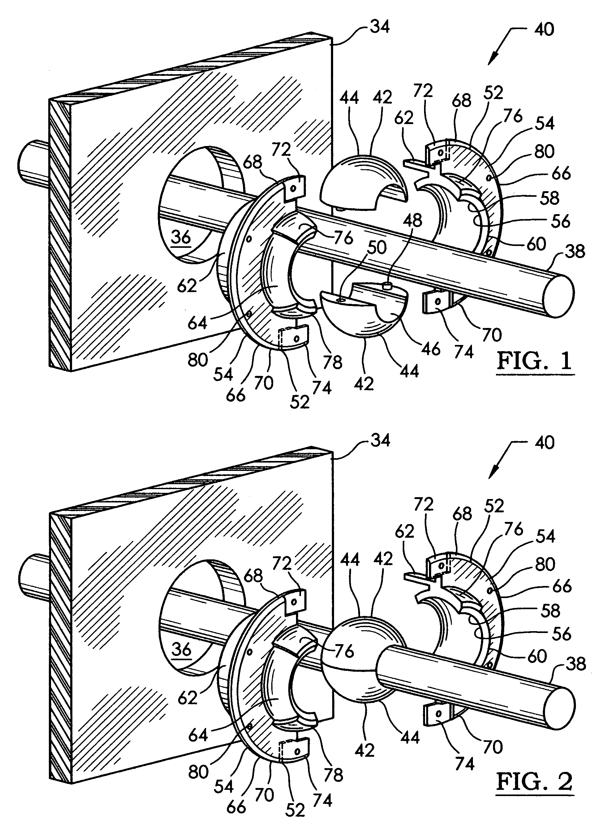 Cable grommet with ball and socket