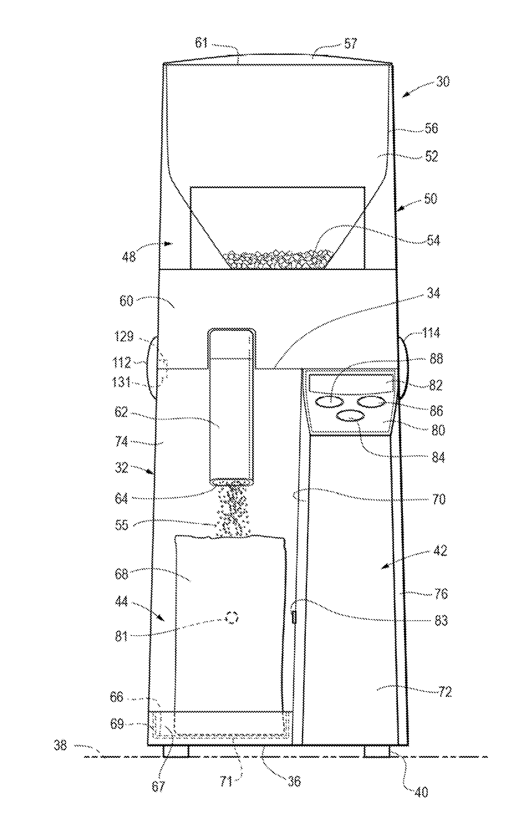 Electrical food grinder with electronically adjustable grind settings and tooless disassembly