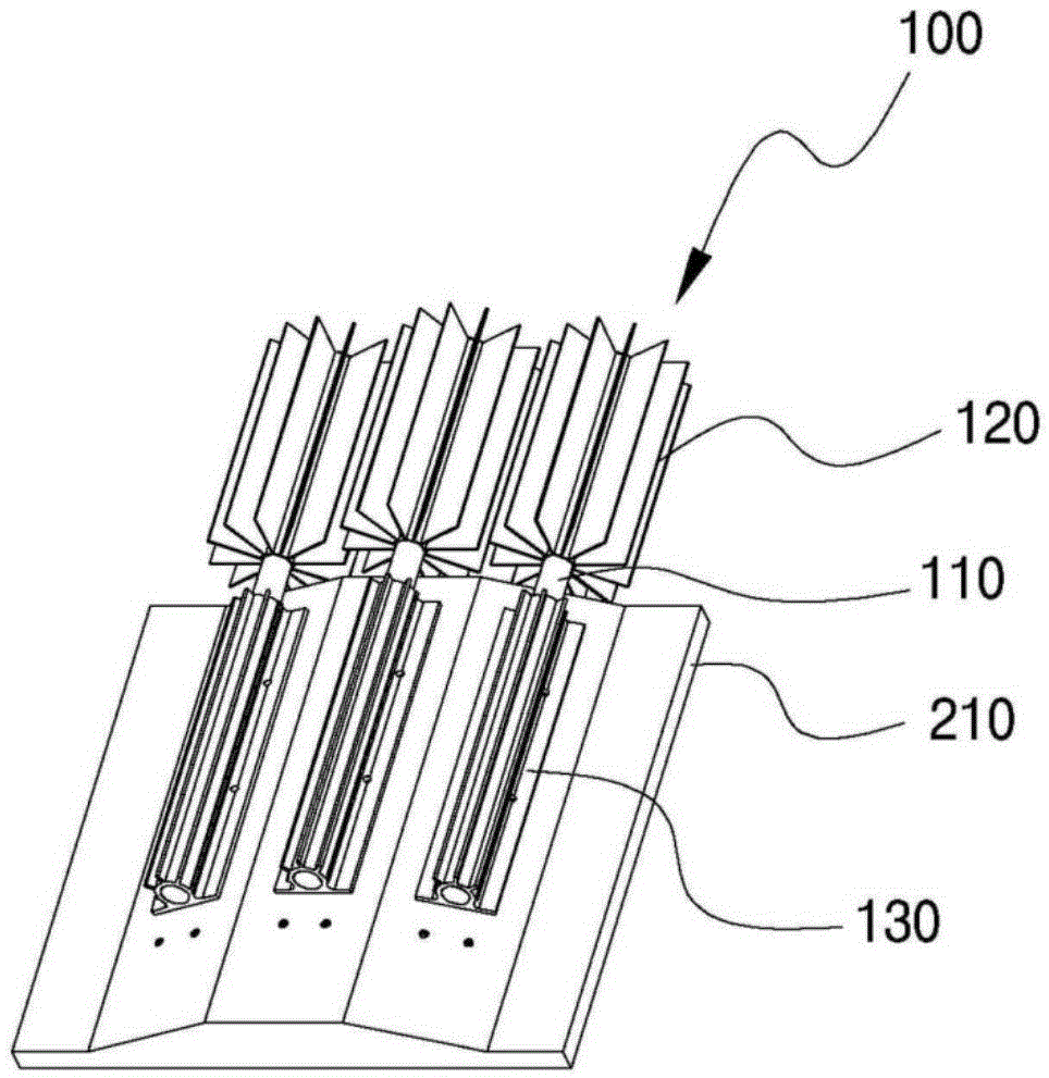 Cooling device assembly for led lighting fixtures equipped with heat pipes and heat sinks