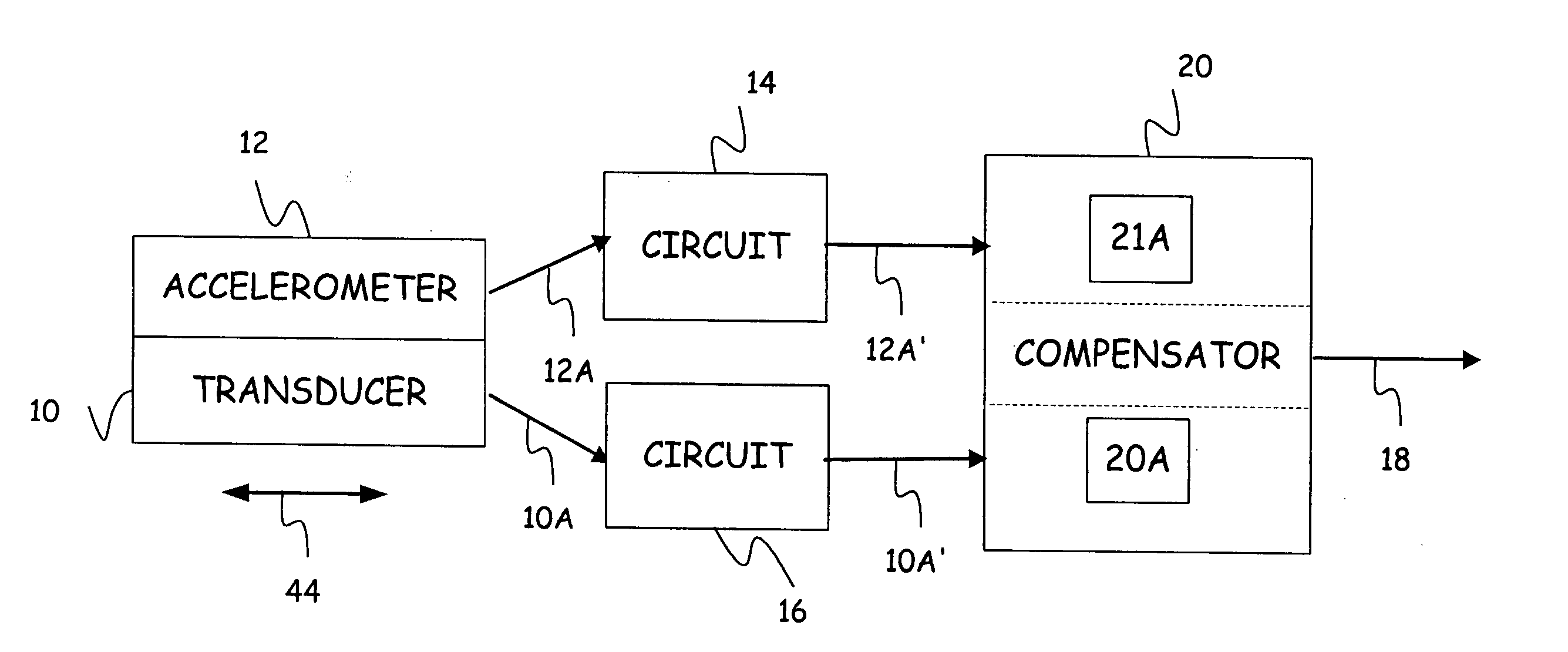 Transducer acceleration compensation with frequency domain amplitude and/or phase compensation