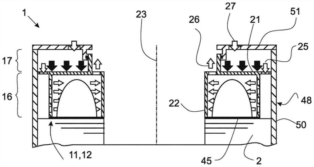 Cooling channel for winding overhang of stator, and stator comprising cooling channel of this type
