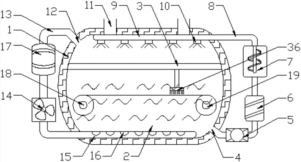 Dyeing device with flowing dyeing liquor for leather processing