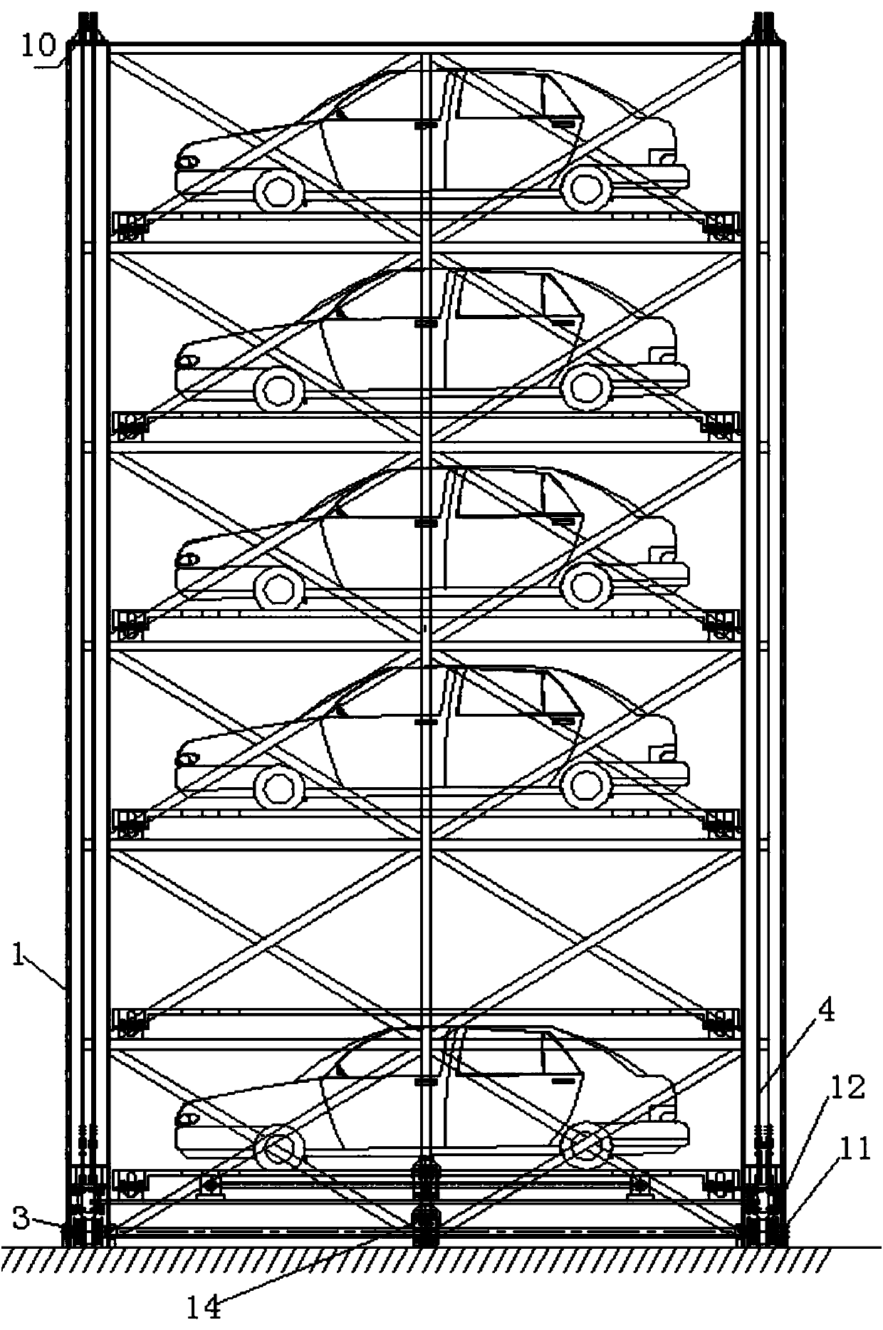 Steel cable towed type three-dimensional parking garage
