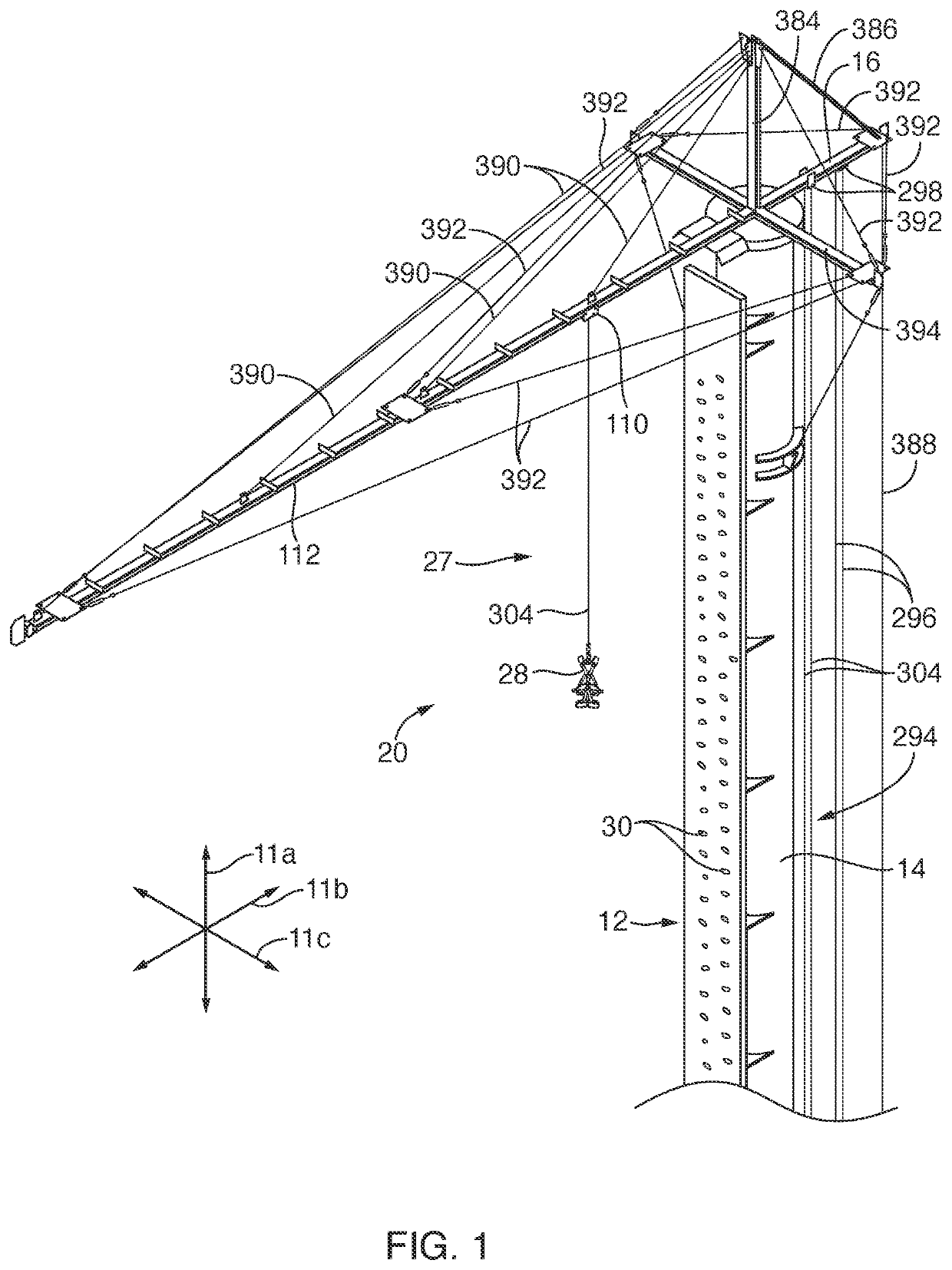 Lift, drop, swing, and attenuation apparatus and method