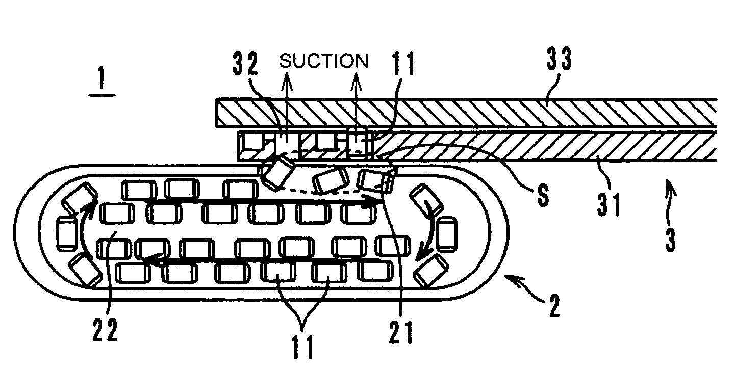 Handling device for electronic chip components and handling method for electronic chip components