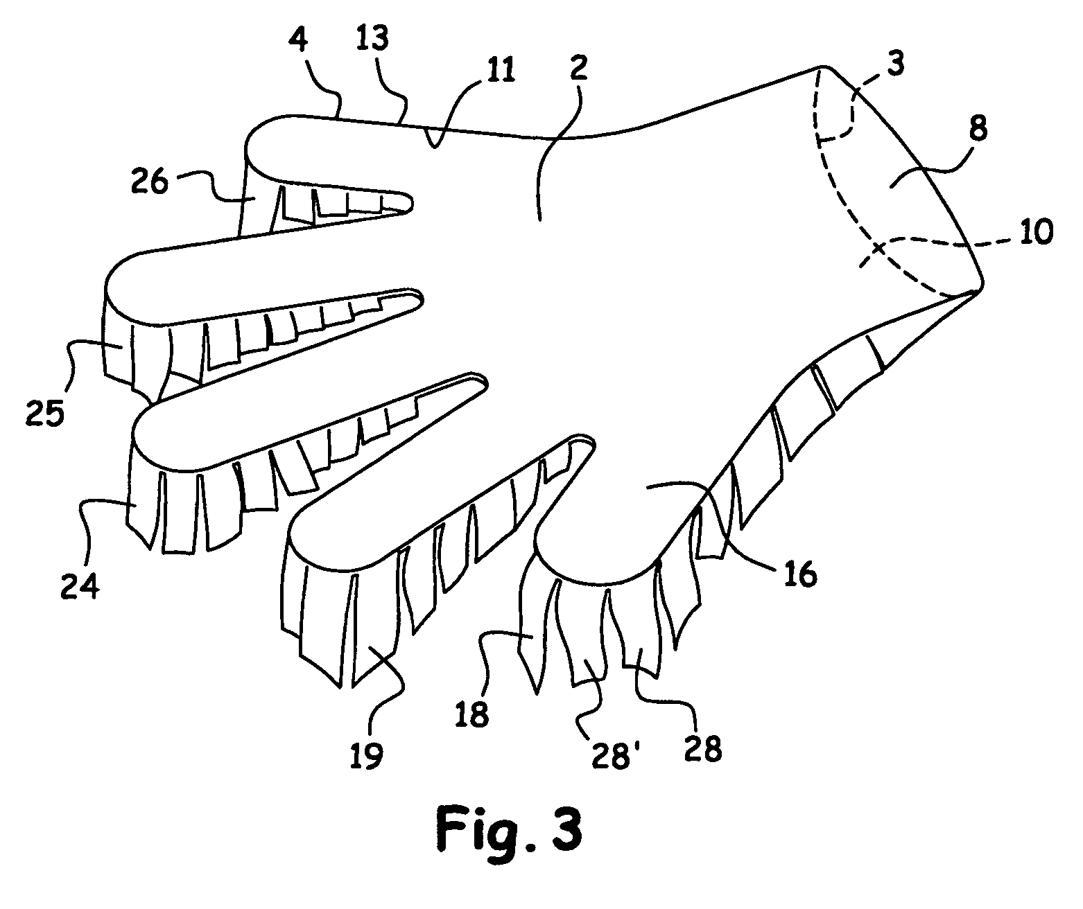 Applicator structure in the form of a glove