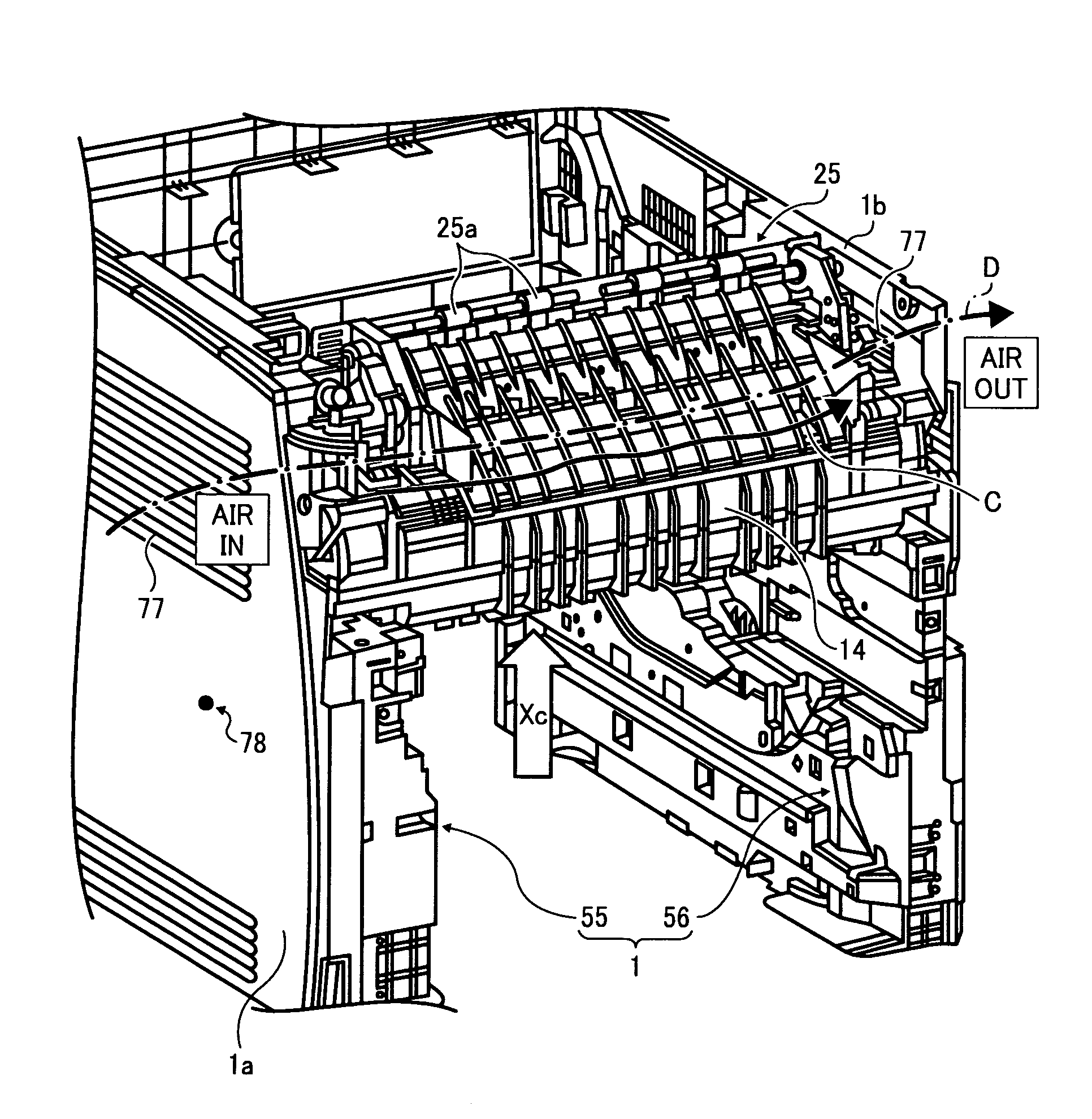 Image forming apparatus including a collecting portion inside guide members to collect and store liquid droplets