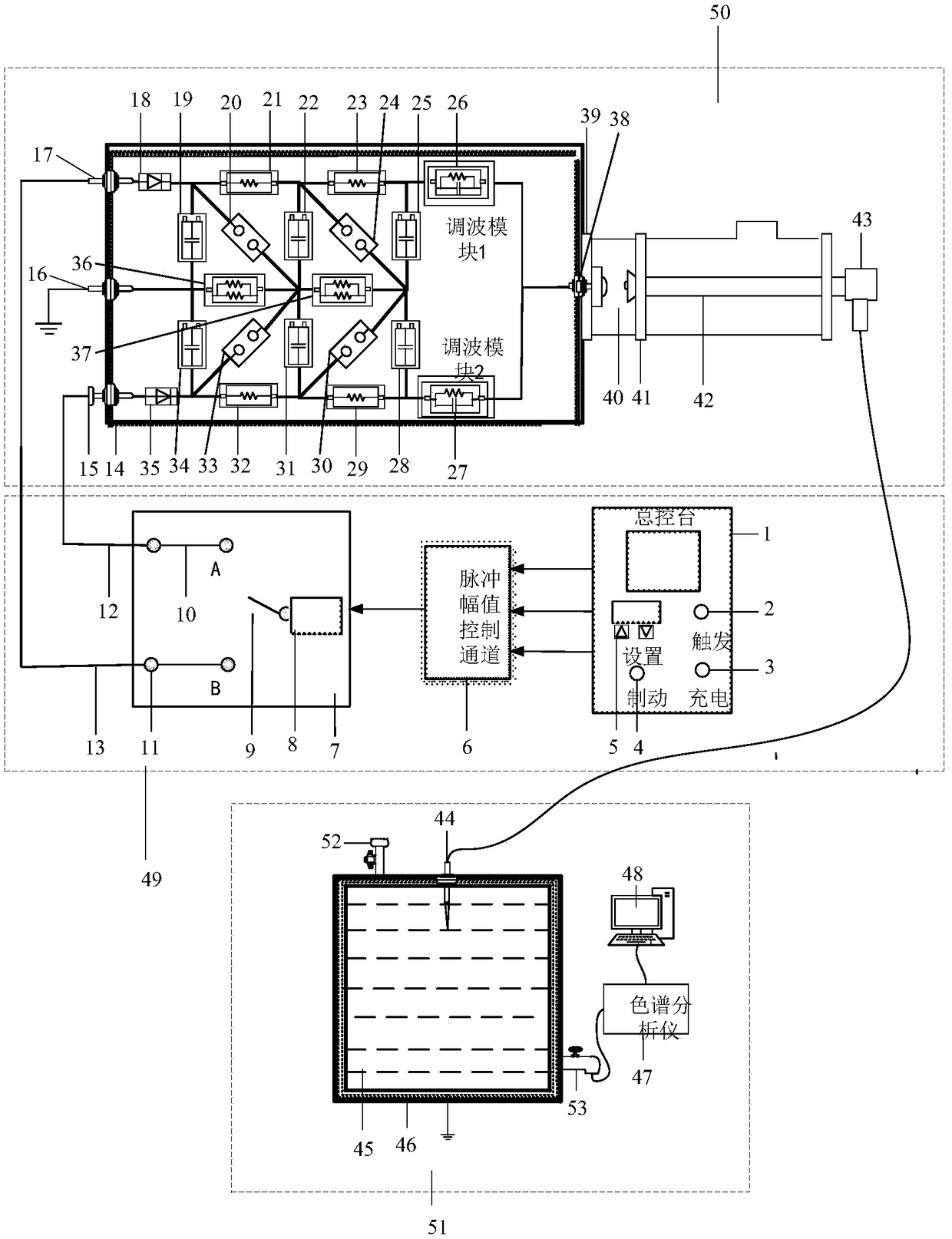 Insulating strength test system and method for insulating oil under composite VFTO action