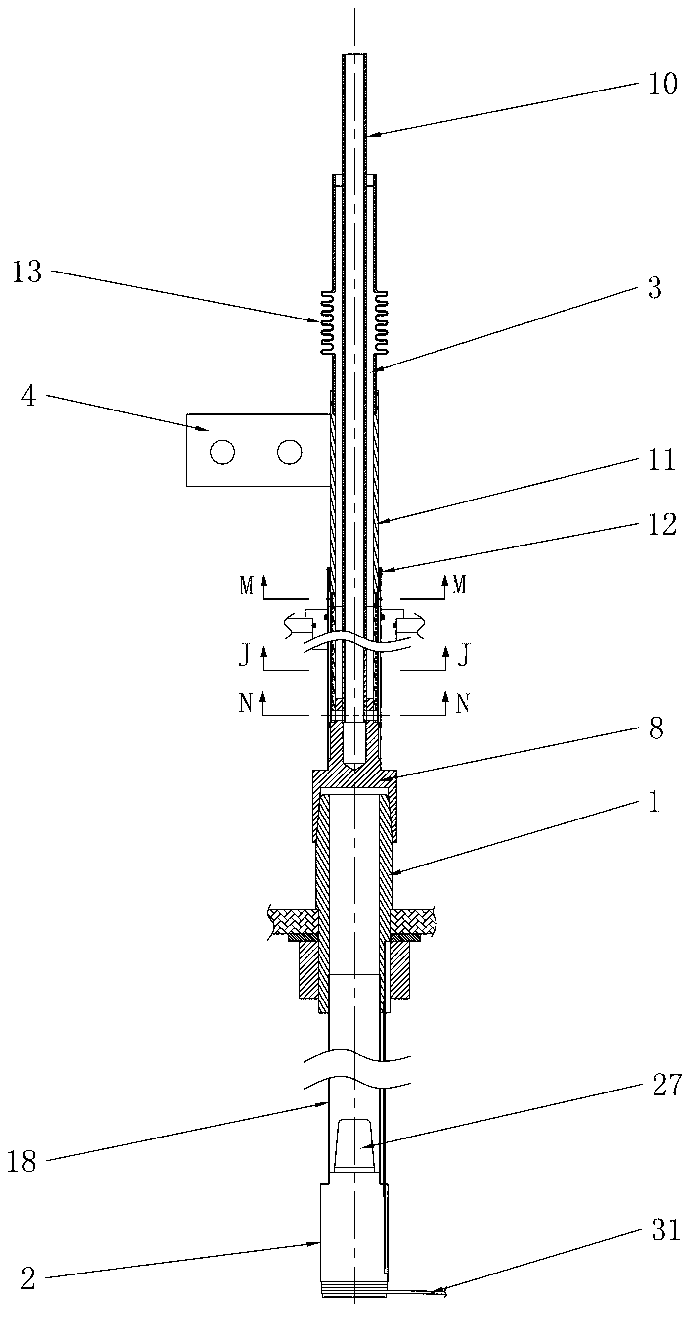 High-temperature superconducting current lead with section capable of being pulled out and using externally supplied liquid nitrogen to cool