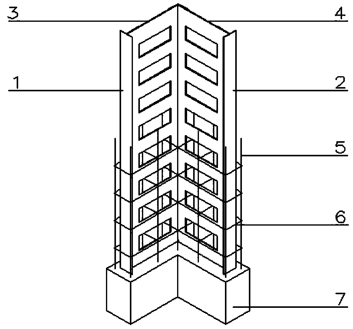 Steel-reinforced concrete specially-shaped column with L-shaped cross section and quadrangular holes in steel-reinforced webs