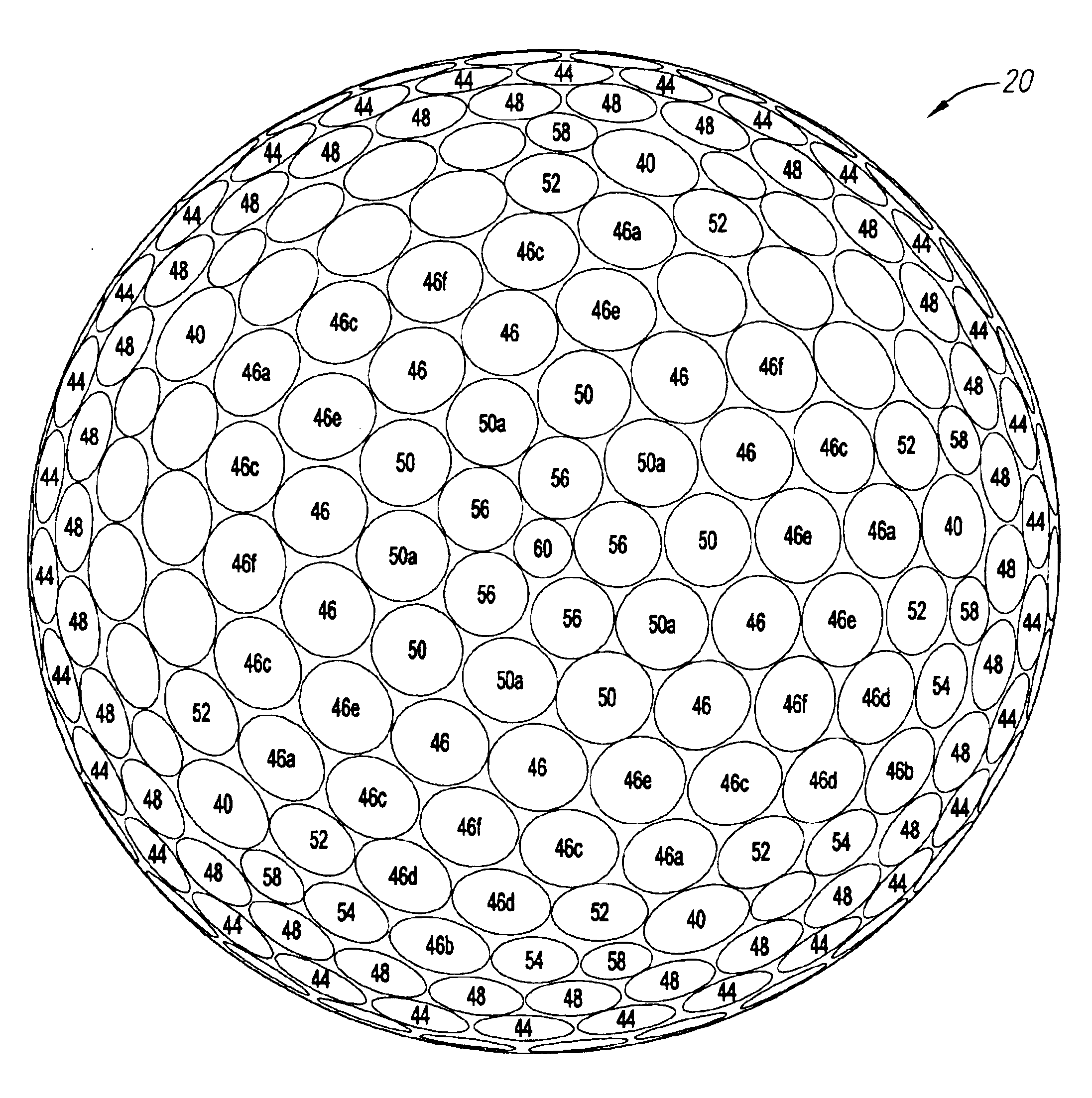 Aerodynamic pattern for a golf ball