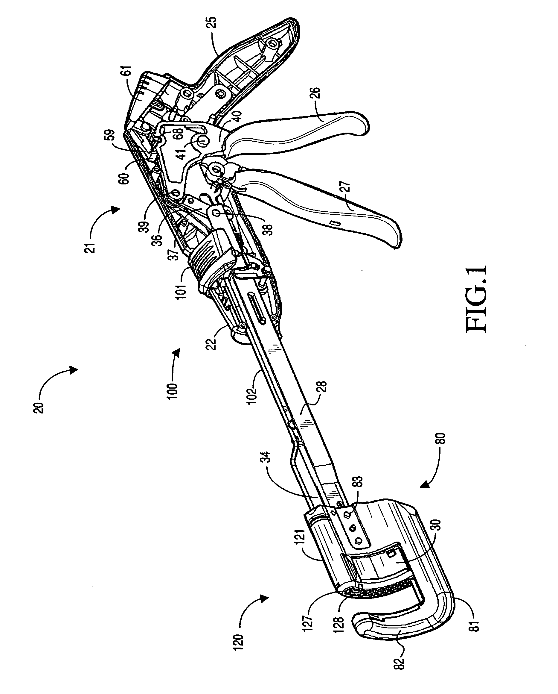 Curved cutter stapler shaped for male pelvis