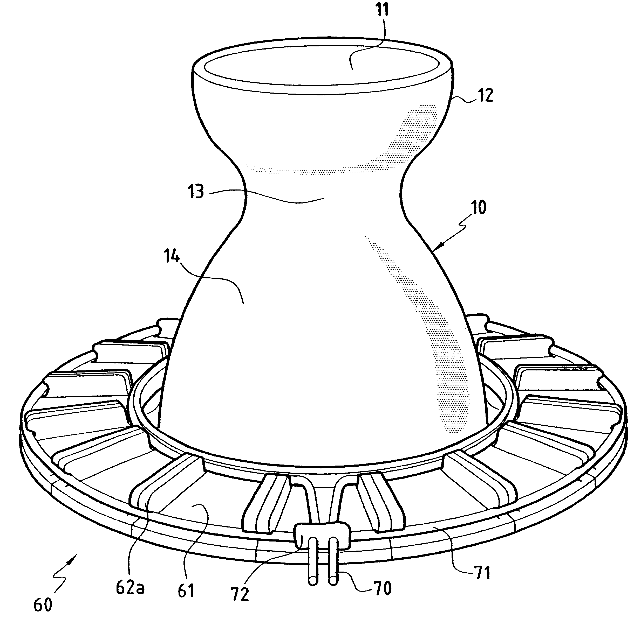 Device for displacing to nozzle outlet or eliminating jet separation in rocket engine nozzles, and a nozzle including the device