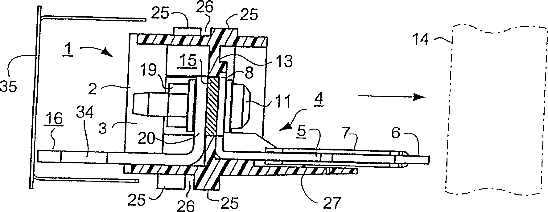Contact device for the adapting unit connection of a mobile appliance unit to fixed contact rails