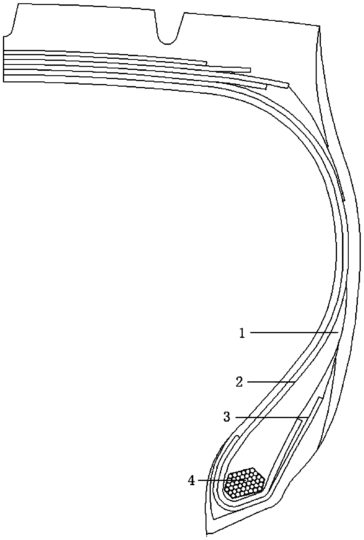 Method for designing triangular rubber core structure of tire