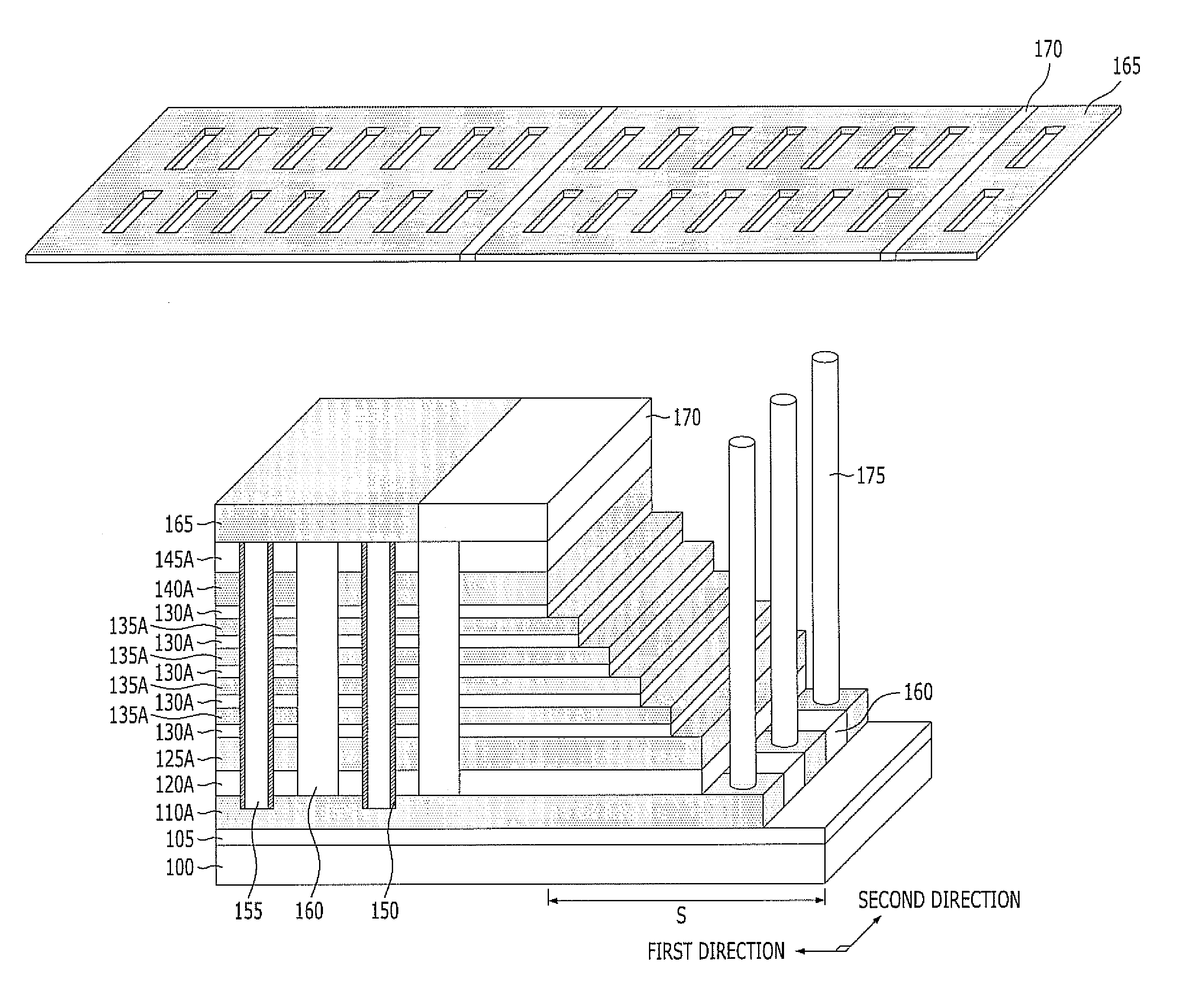 Nonvolatile memory device with upper source plane and buried bit line