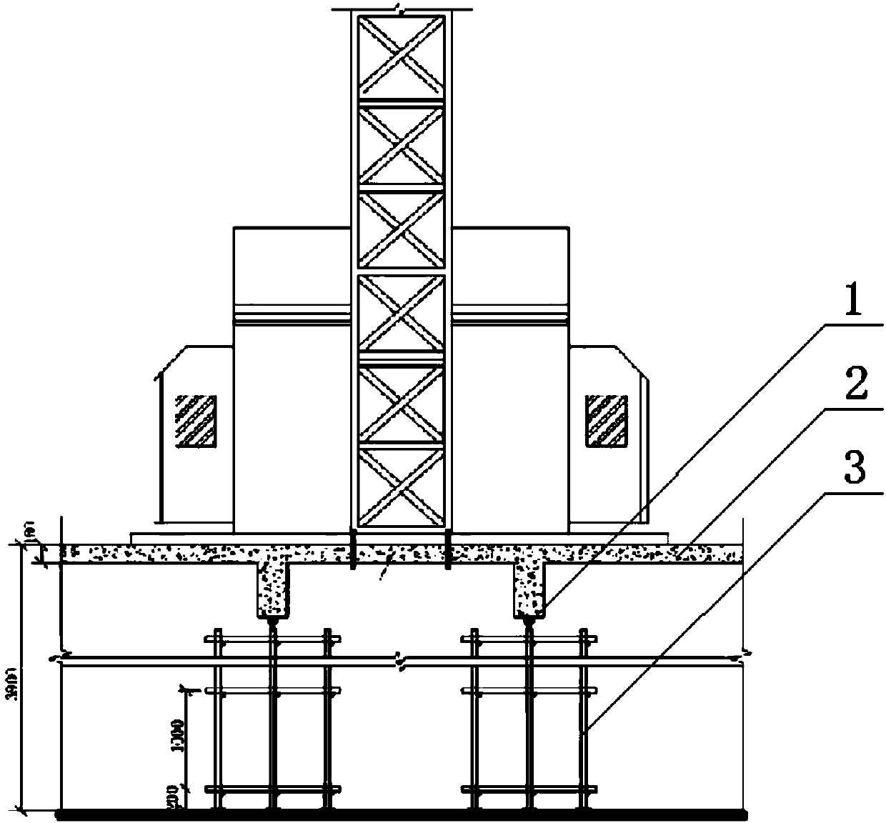 Basement top plate installation construction elevator structure, construction method and checking method