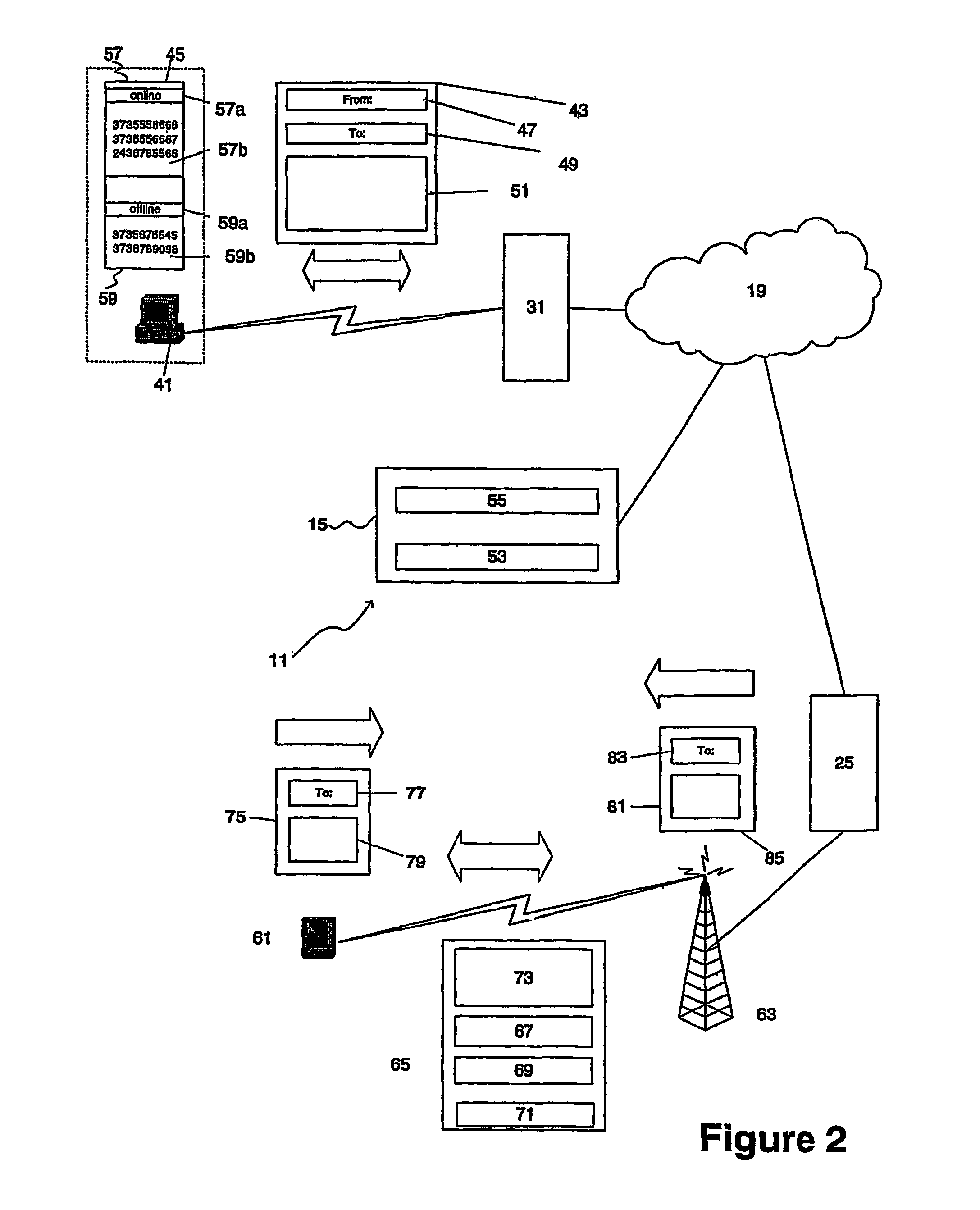 Messaging system involving wireless communications and methods therefor