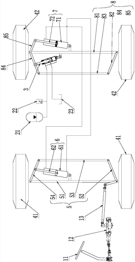 Steering axle linkage system and crane