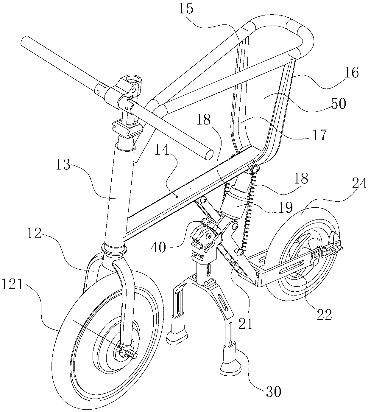 Folding bike frame and frame folding method