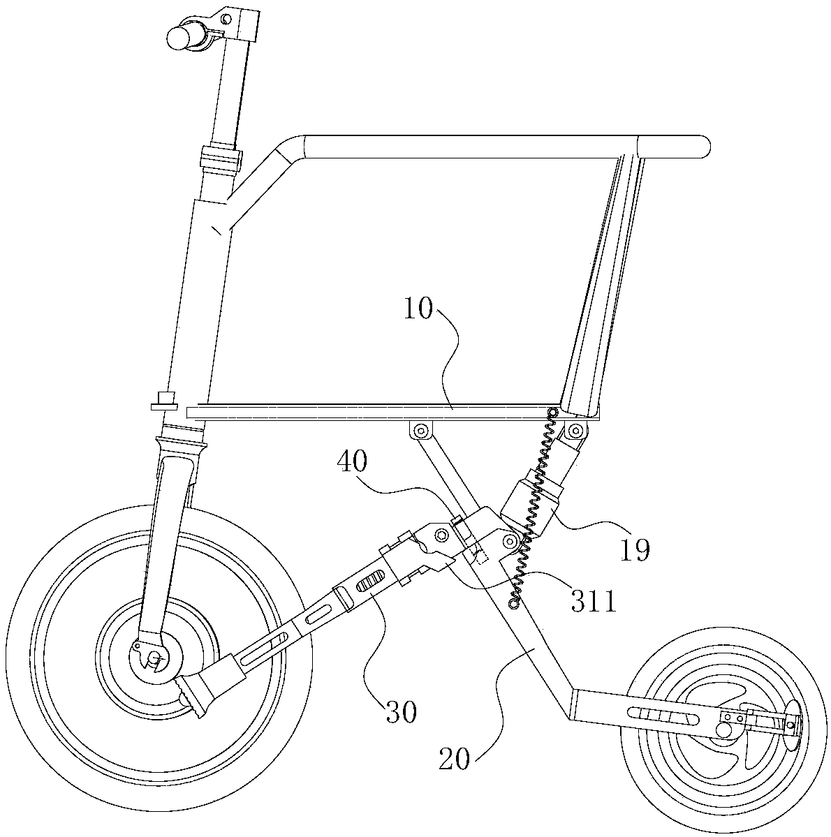 Folding bike frame and frame folding method