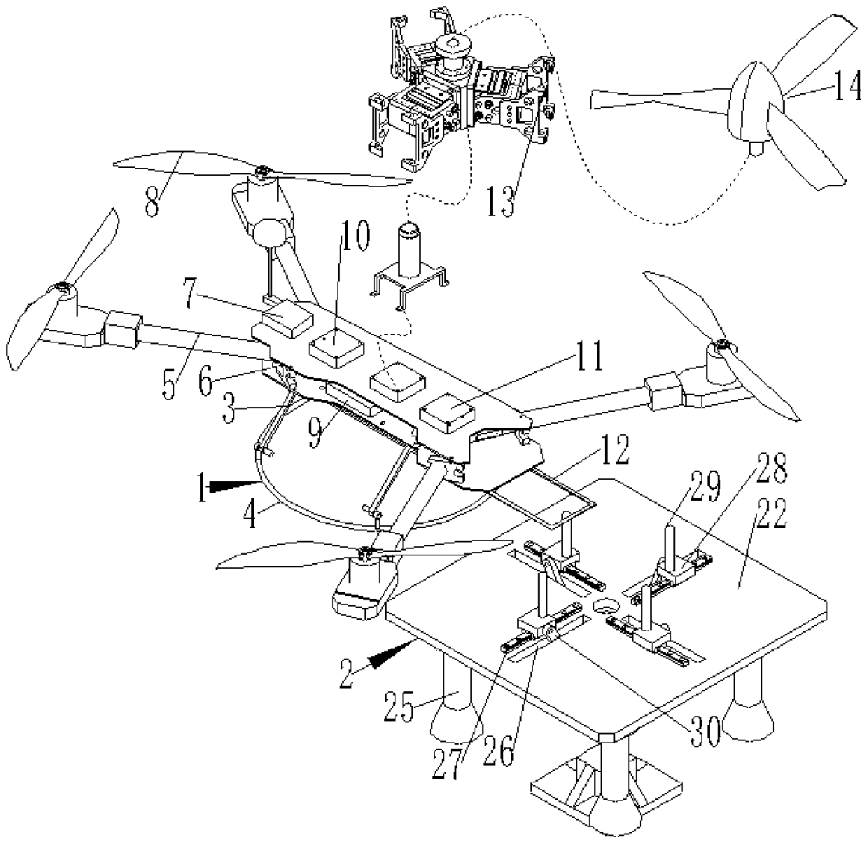 Collapsible storage type loop shooting four-axis aircraft, control method and fire extinguisher group