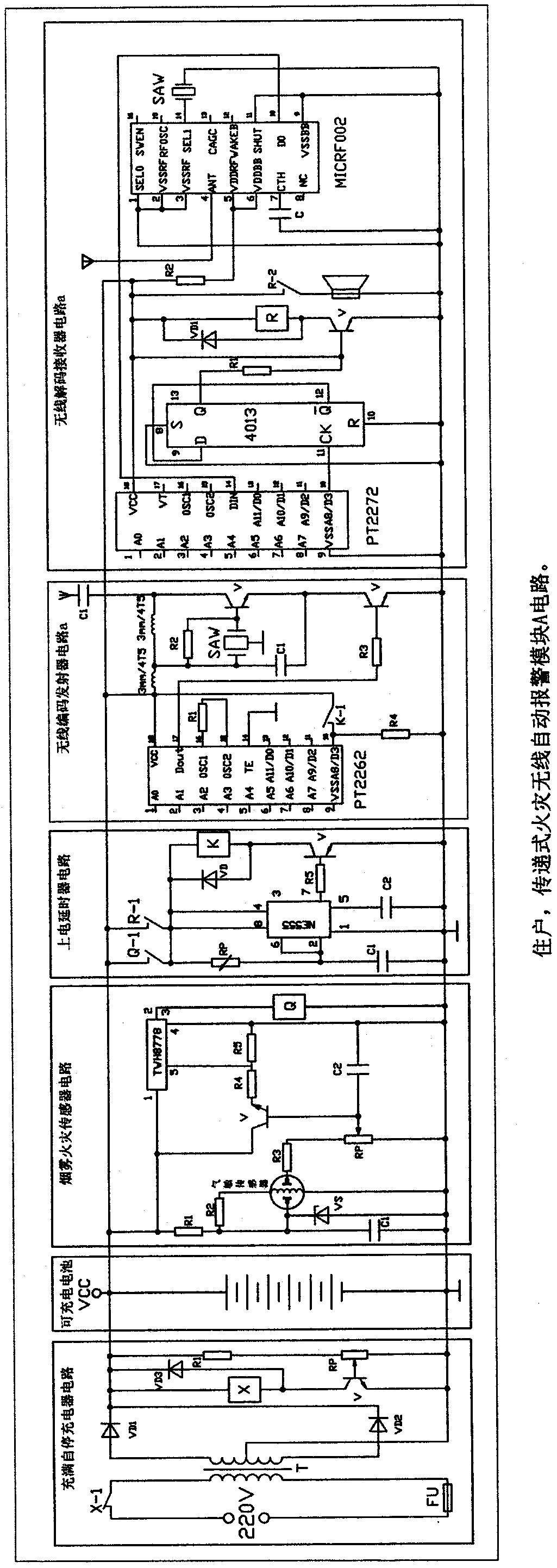 Transmission type wireless automatic fire alarm module