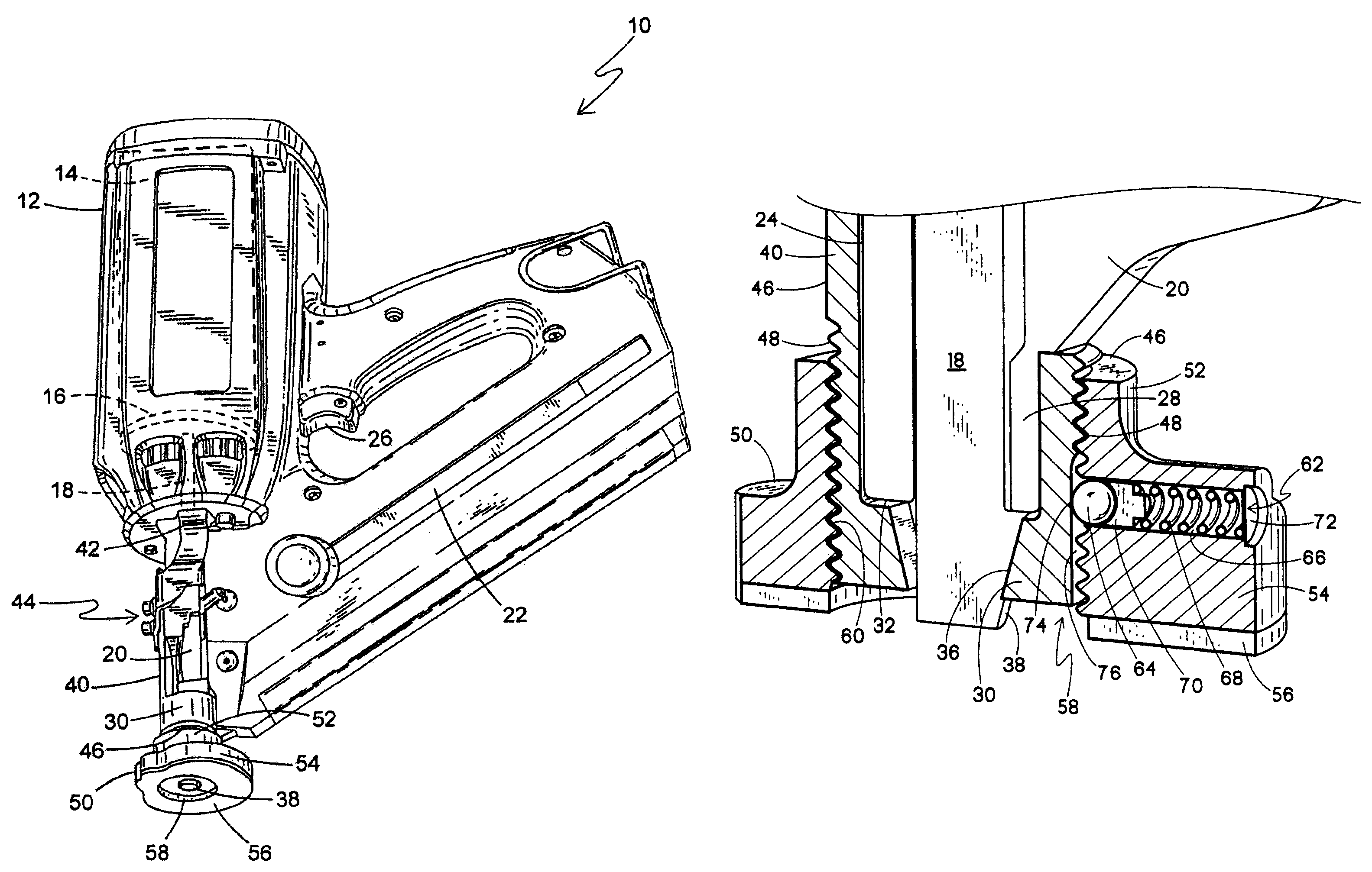 Depth of drive control with load transfer for fastener driver