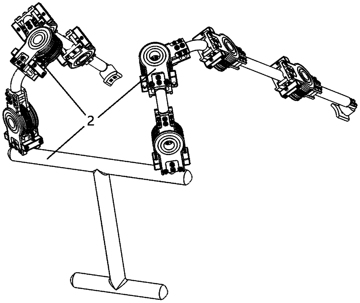 Upper limb rehabilitation arm of wire rope transmission with self-tensioning function