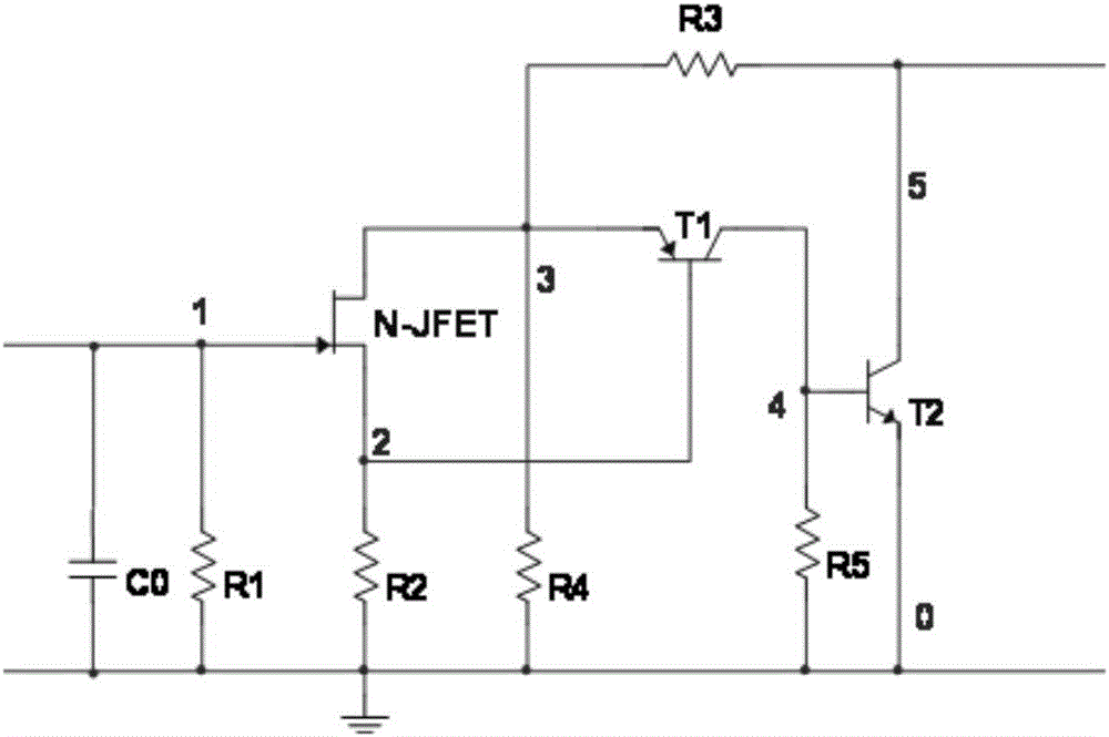 Two-wire system built-in charge amplifying circuit based on field-effect tube