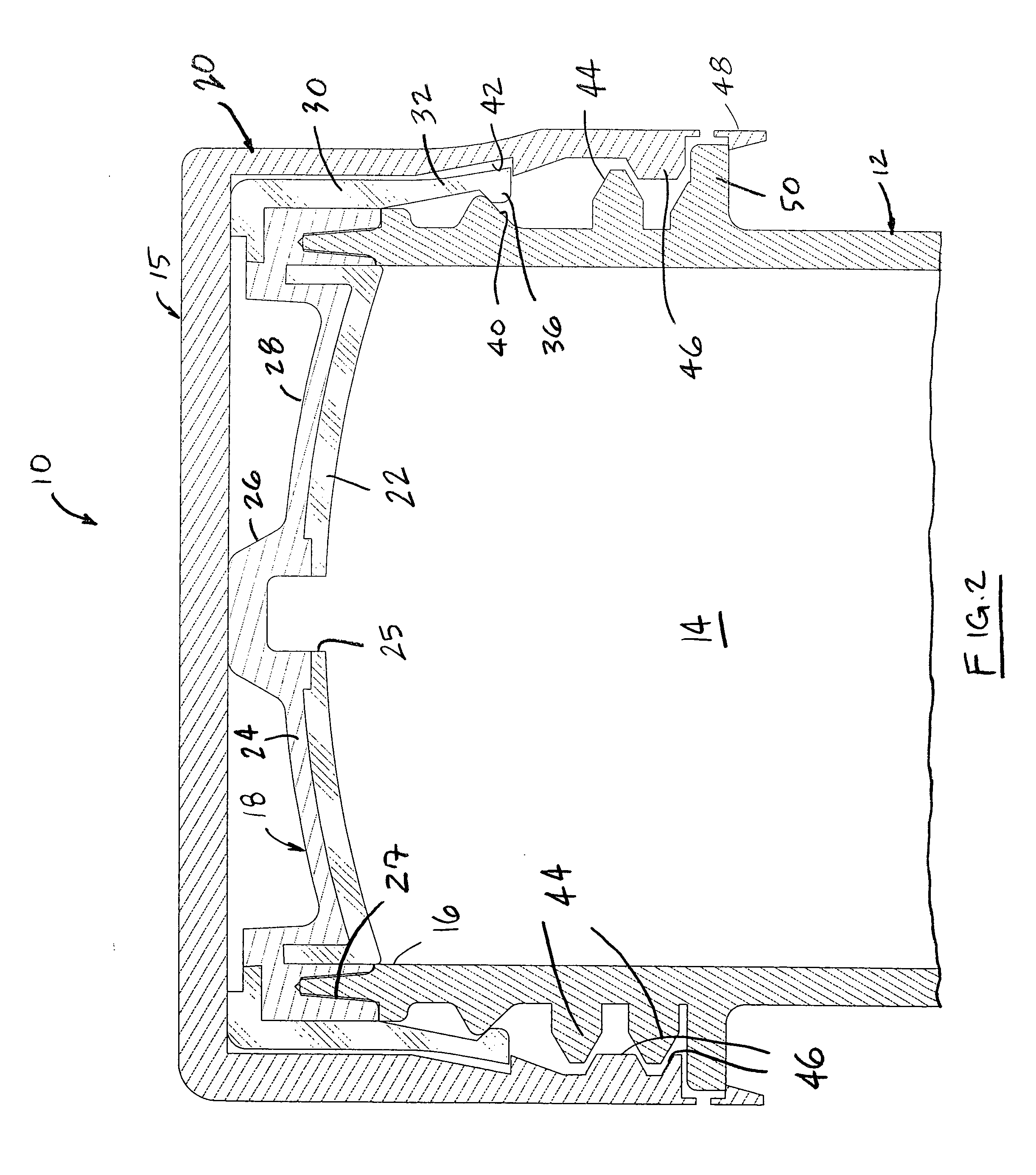 Container closure with overlying needle penetrable and thermally resealable portion and underlying portion compatible with fat containing liquid product, and related method
