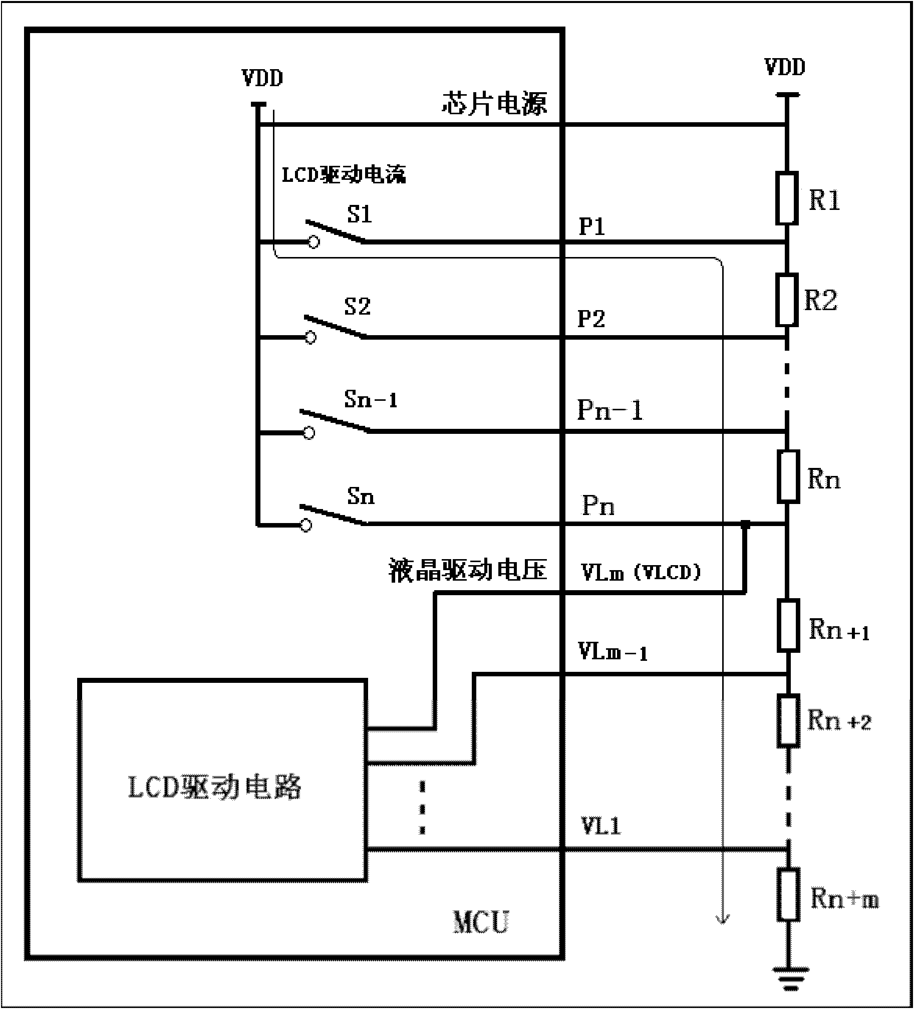 Method and device for controlling voltage of LCD (liquid crystal display) based on ladder resistance network