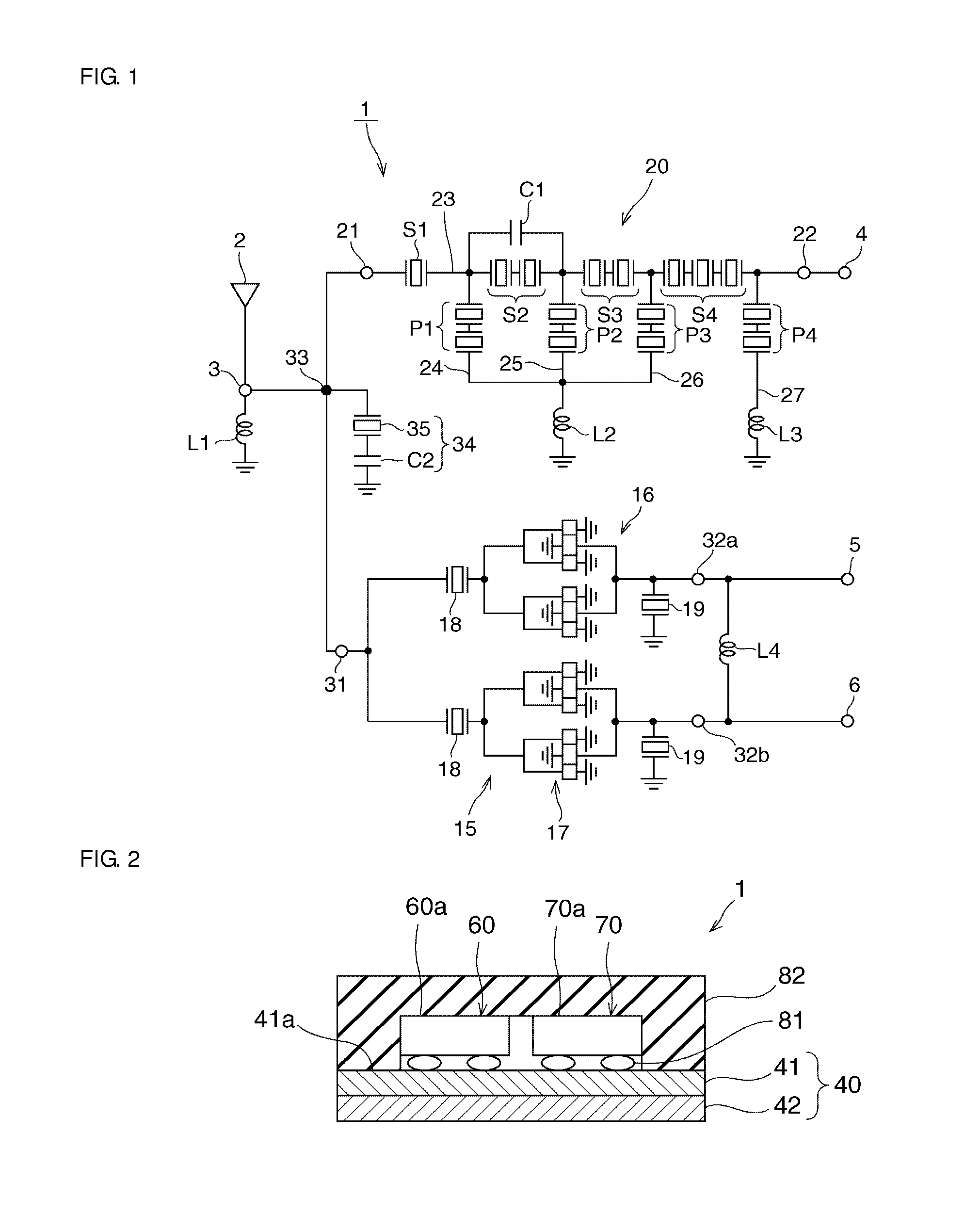 Elastic wave splitter having a resonant circuit between an antenna terminal and ground