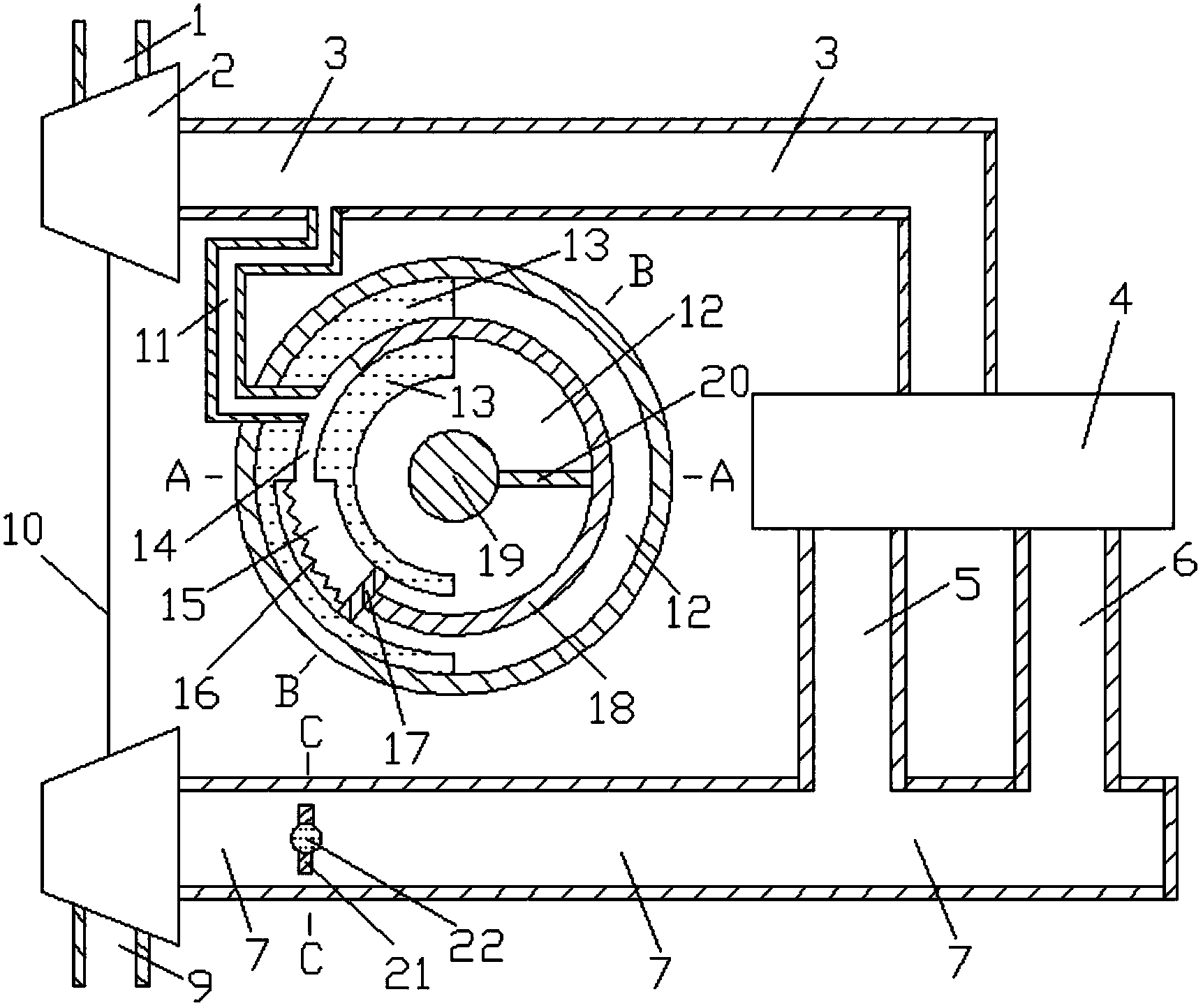 Double through pipe type rotation mechanism