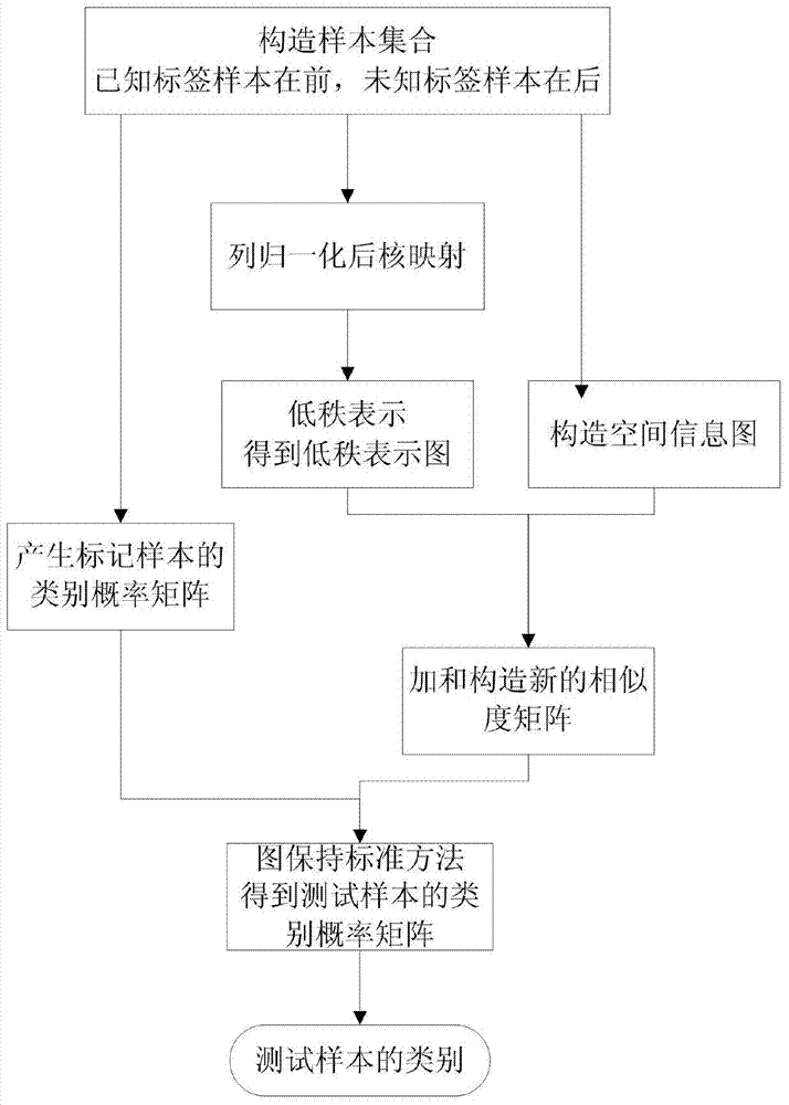 Hyperspectral image classification method based on nuclear low-rank representing graph and spatial constraint