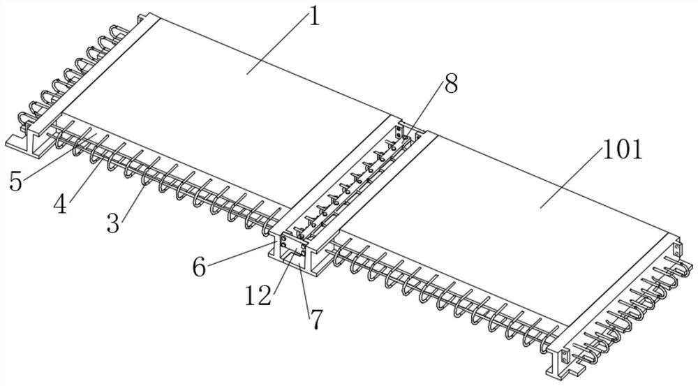 Bolting device between prefabricated decks of prefabricated bridges