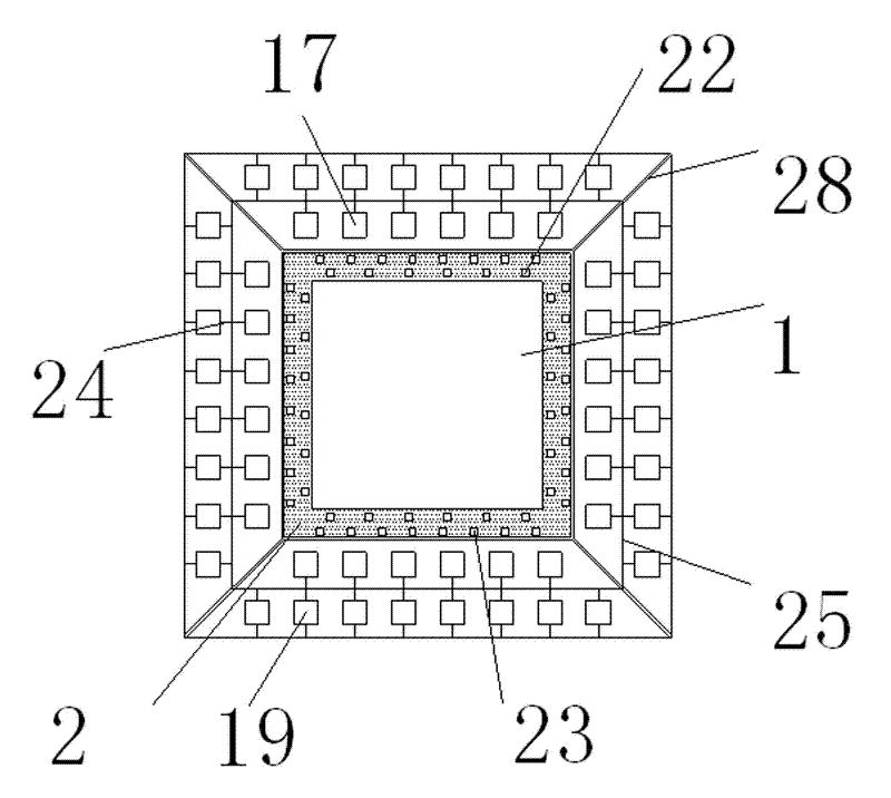 Center-wiring double-circle-arrangement single-IC (integrated circuit) chip packaging piece and preparation method thereof