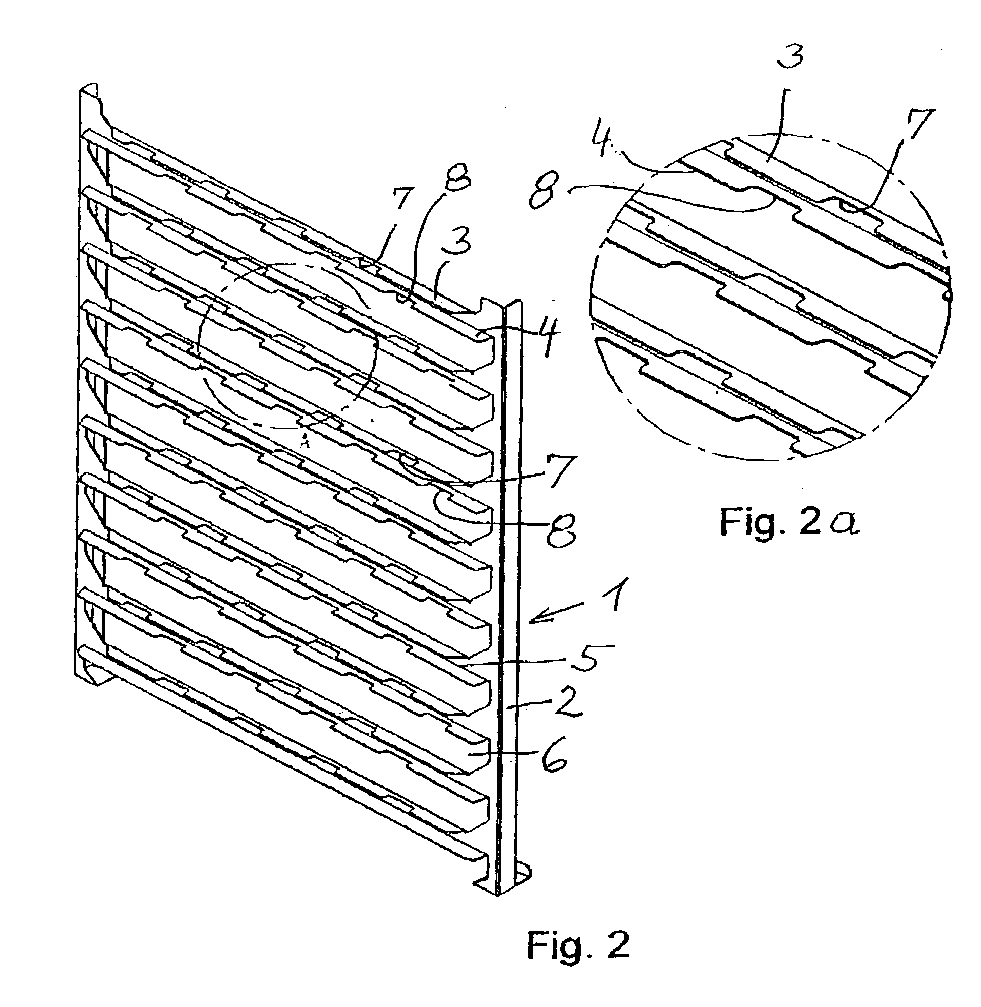 Suspension or rack frame for apparatus for the heat treatment of substances, especially foodstuffs