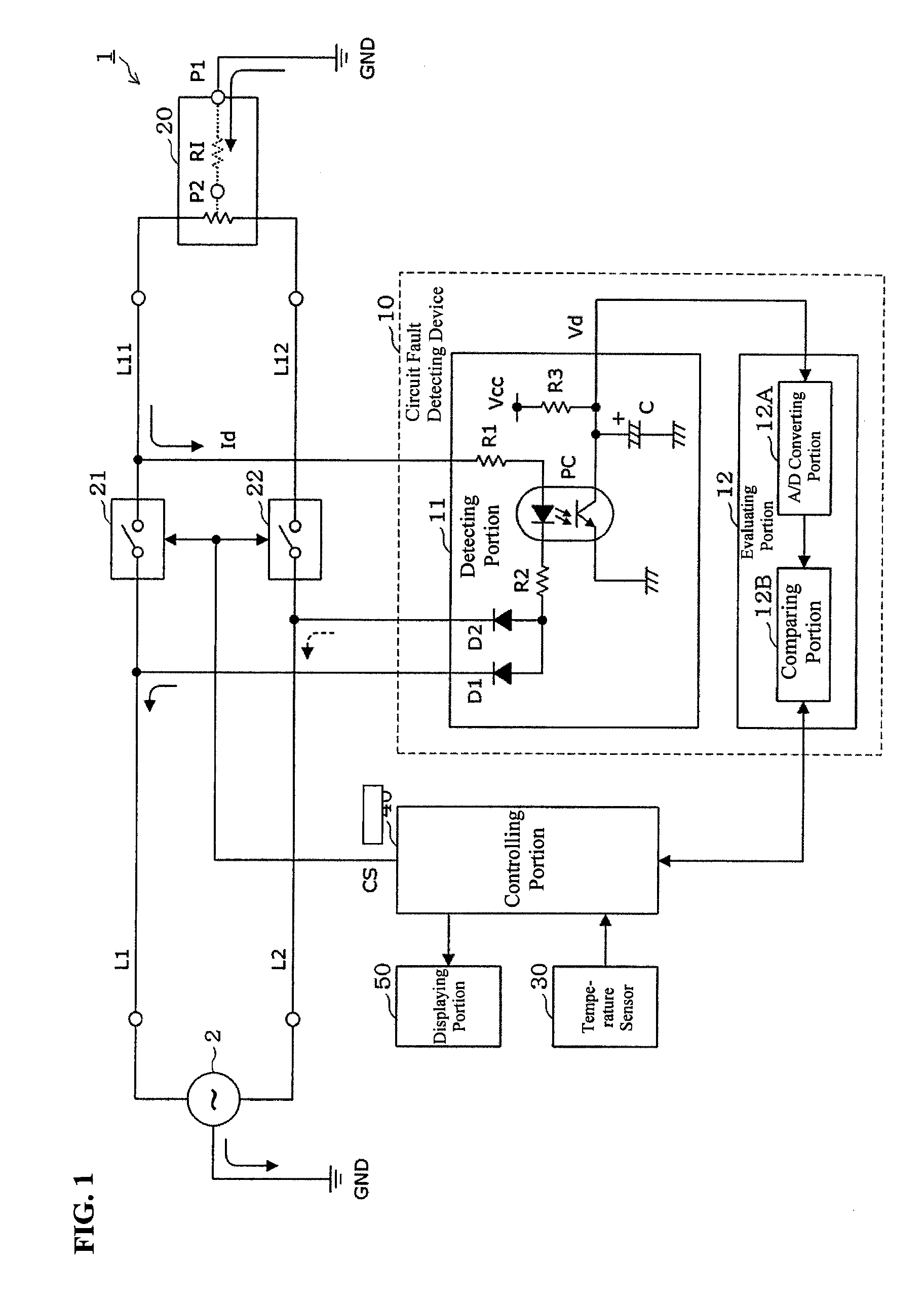 Circuit fault detecting device and method