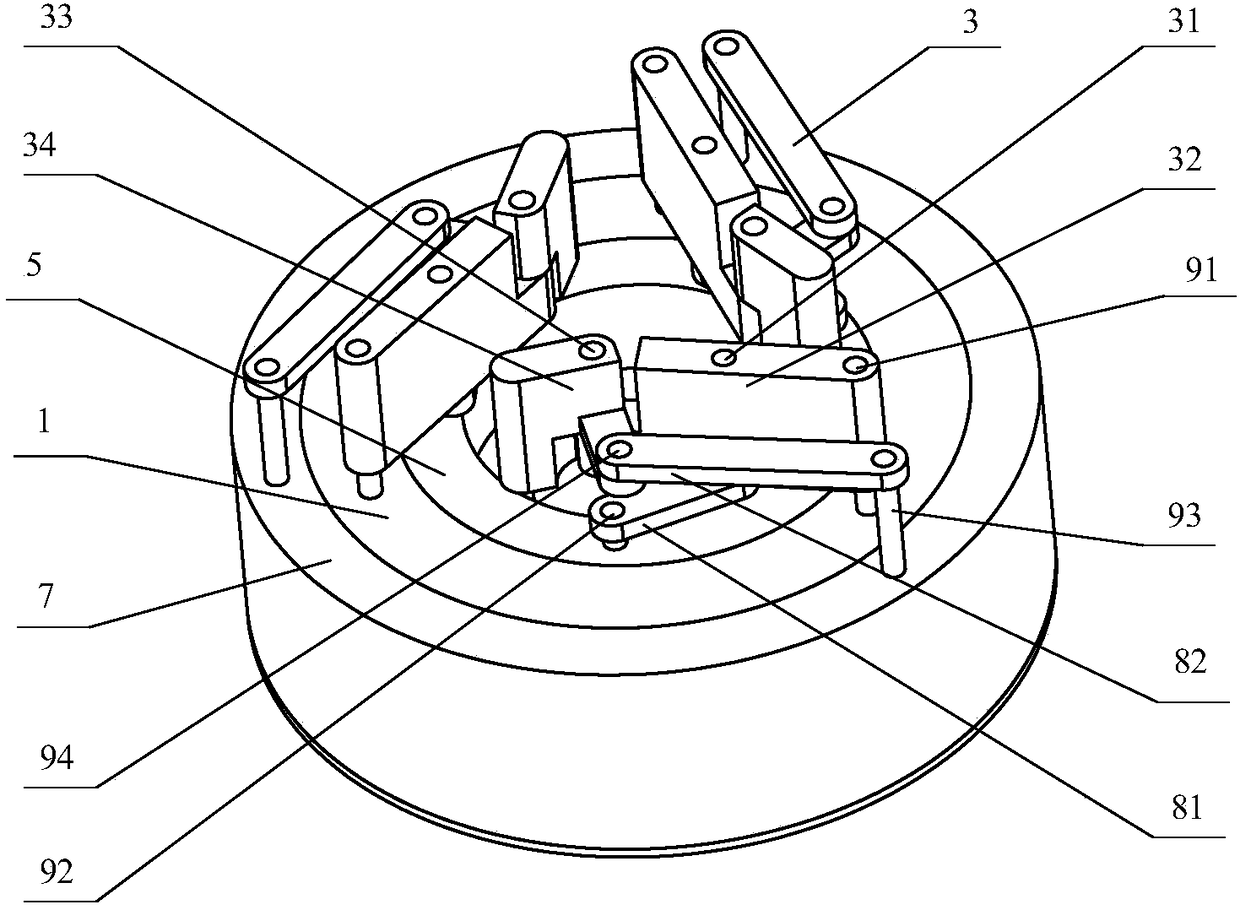 Adaptive underactuated robotic hand device with double-ring rotating multi-finger flat gripper