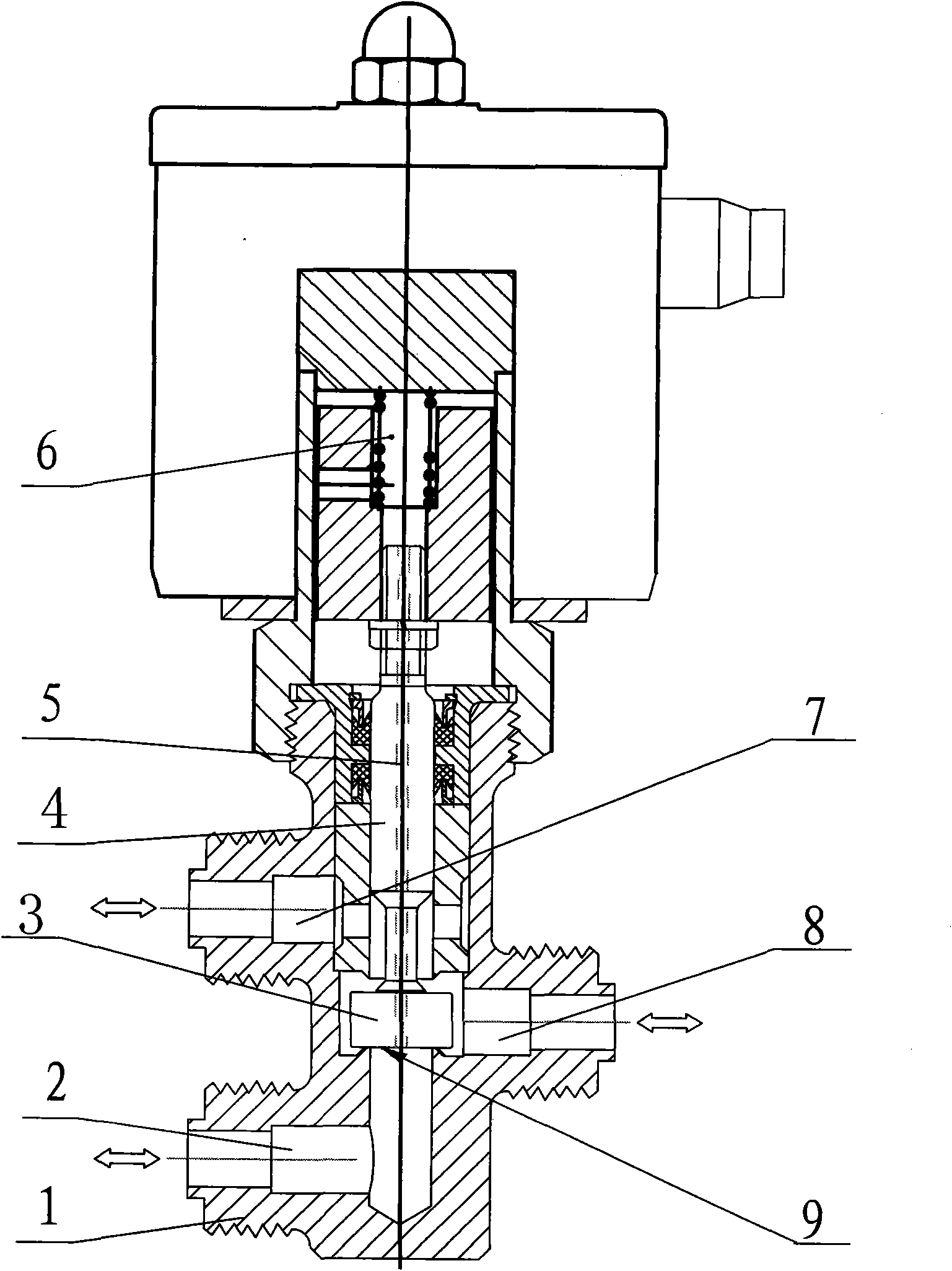 Direct-acting type two-position three-way solenoid valve