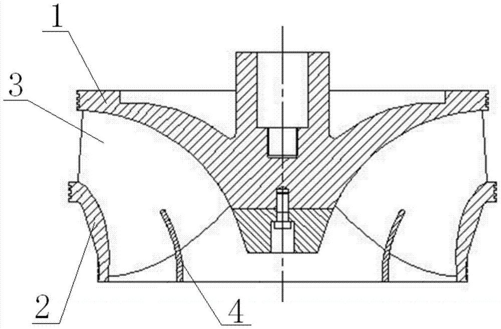 A double outlet channel Francis turbine runner