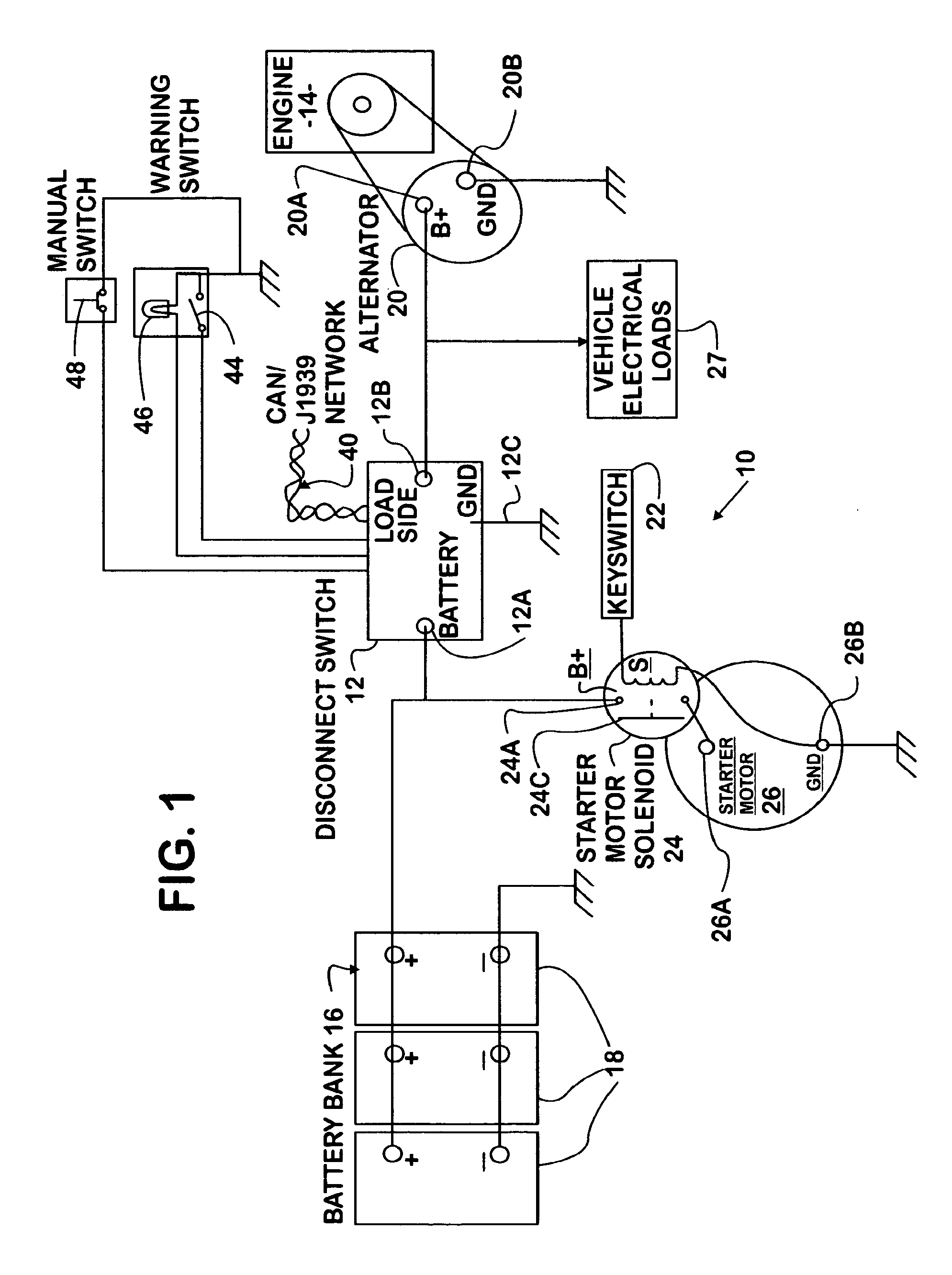 Motor vehicle battery disconnect circuit having electronic disconnects