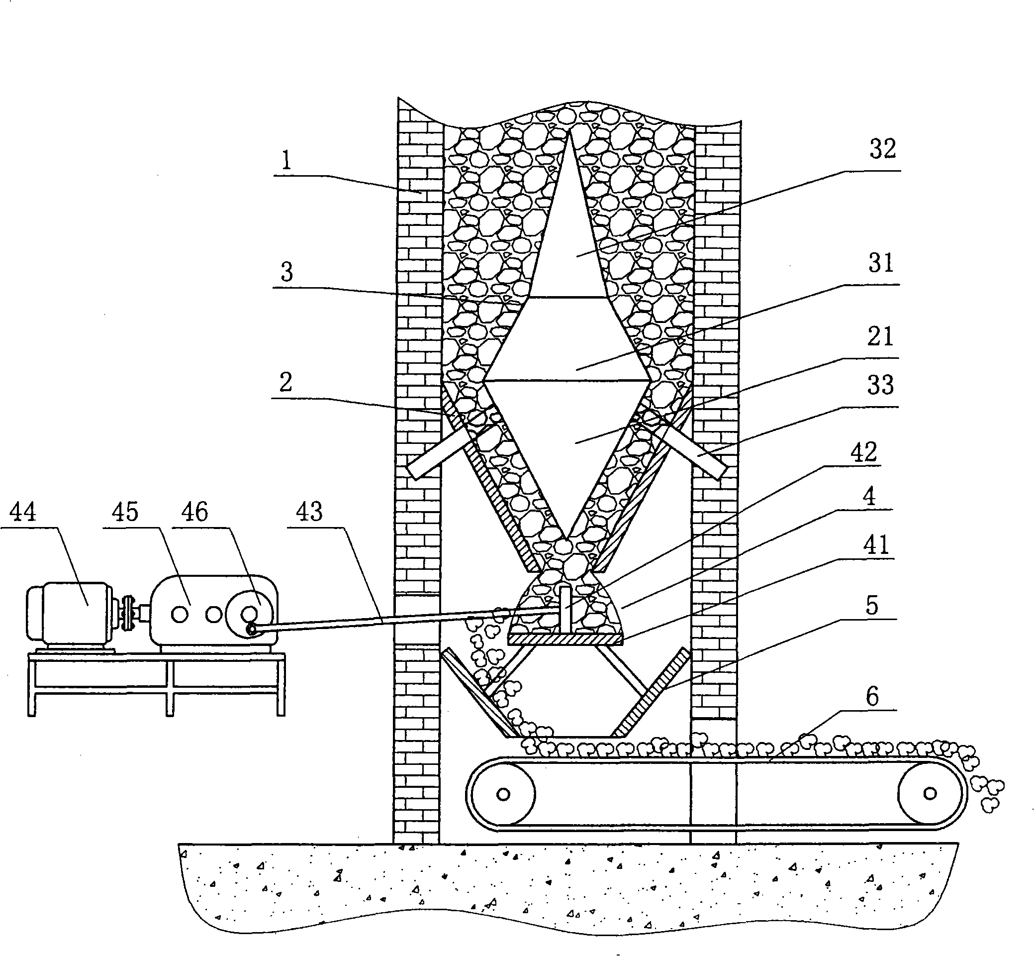 Vertical type calcining kiln falling control device