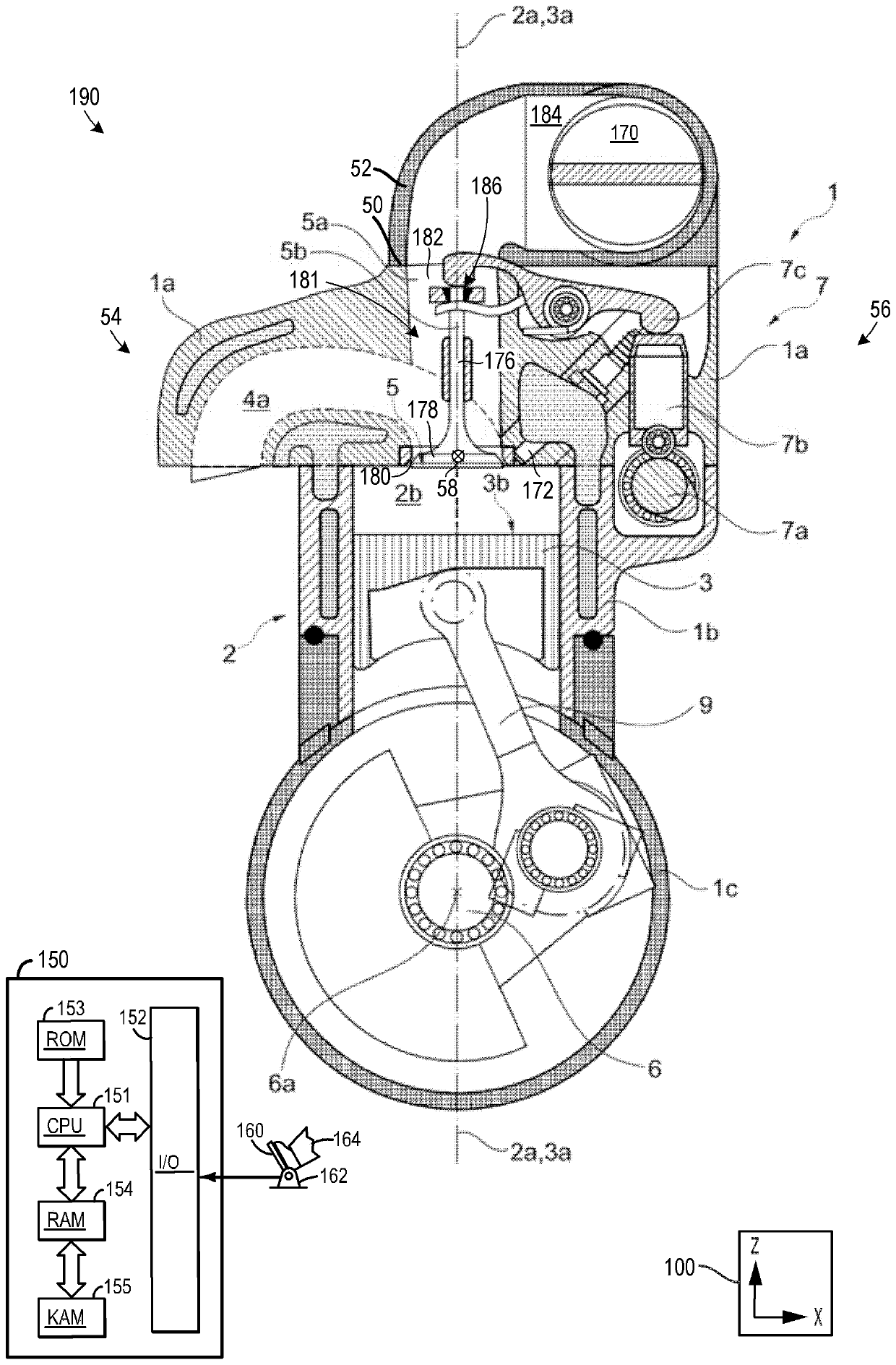 Applied-ignition internal combustion engine with two cylinder-specific valves and method for mixture formation in internal combustion engine of said type