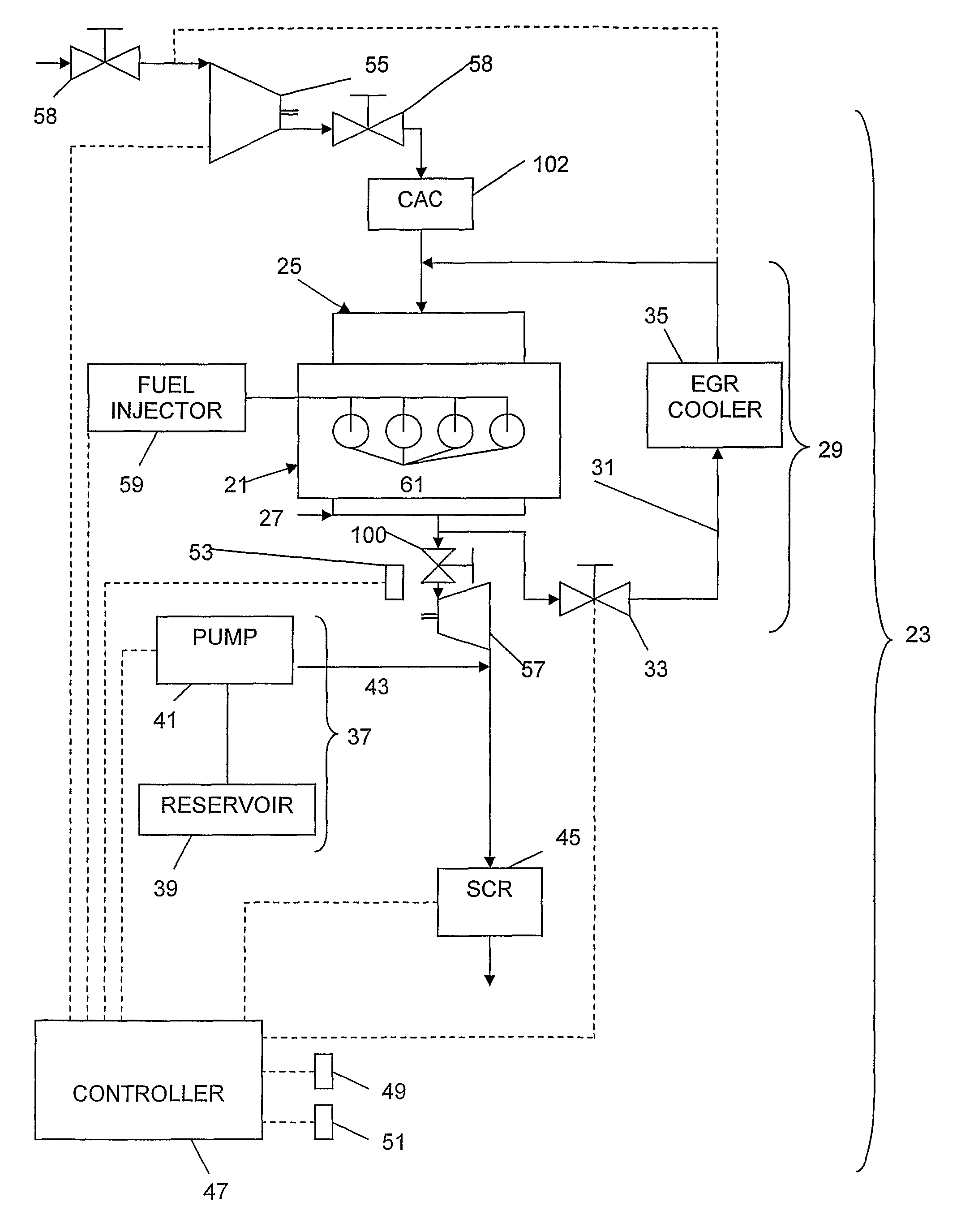 Engine with emissions control arrangement and method of controlling engine emissions