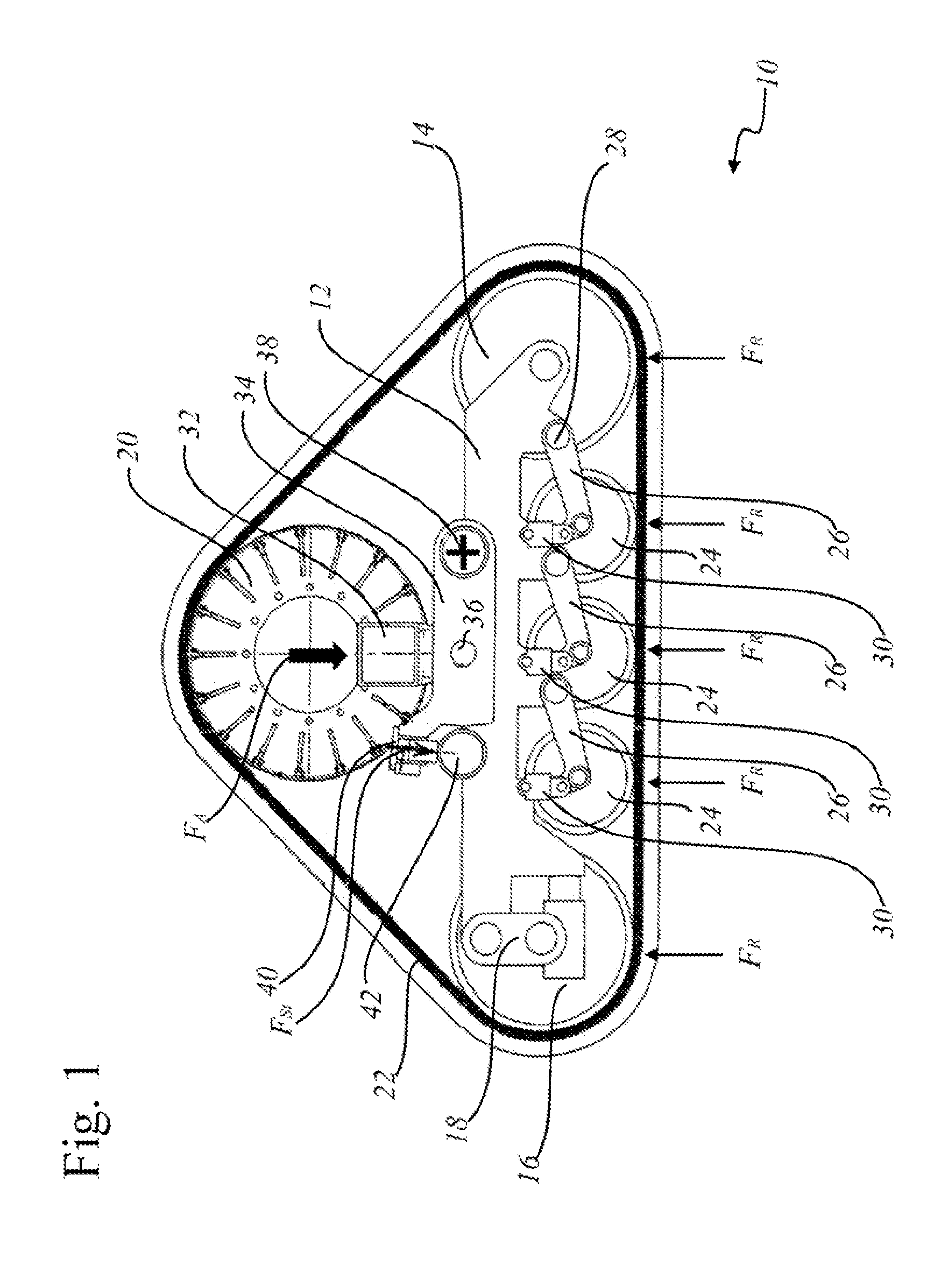 Traveling mechanism for agricultural machines and off-road vehicles having an endless belt-band traveling gear and a corresponding belt-band traveling gear